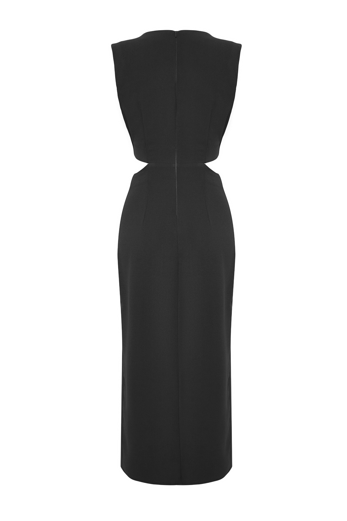 Trendyol Collection-Černé maxi tkané krepové šaty s výstřihem do A a detailem doplňků TWOSS25EL00017 9