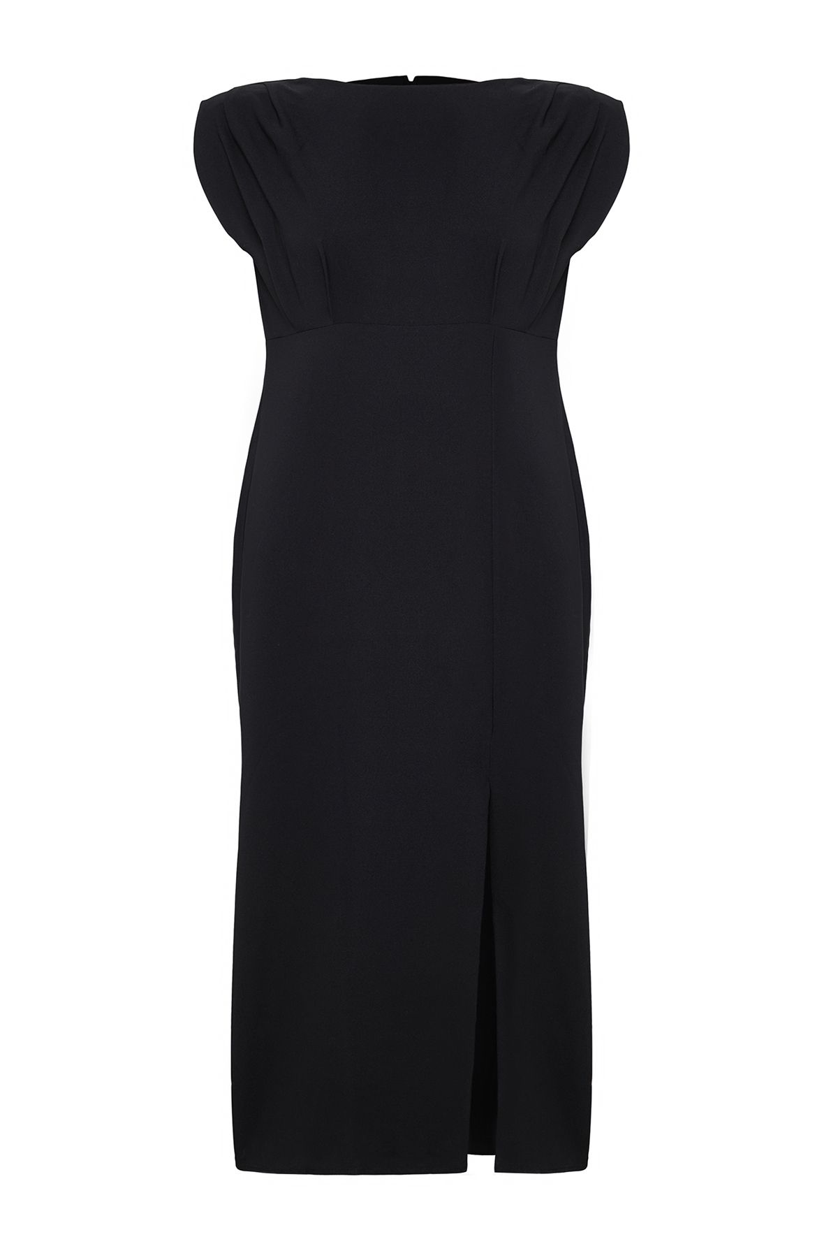 Trendyol Curve-Schwarzes Abendkleid mit Schlitz in Übergröße – TBBSS25AH00052 6