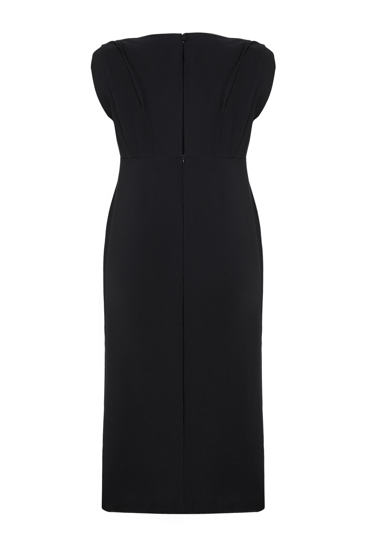 Trendyol Curve-Schwarzes Abendkleid mit Schlitz in Übergröße – TBBSS25AH00052 8