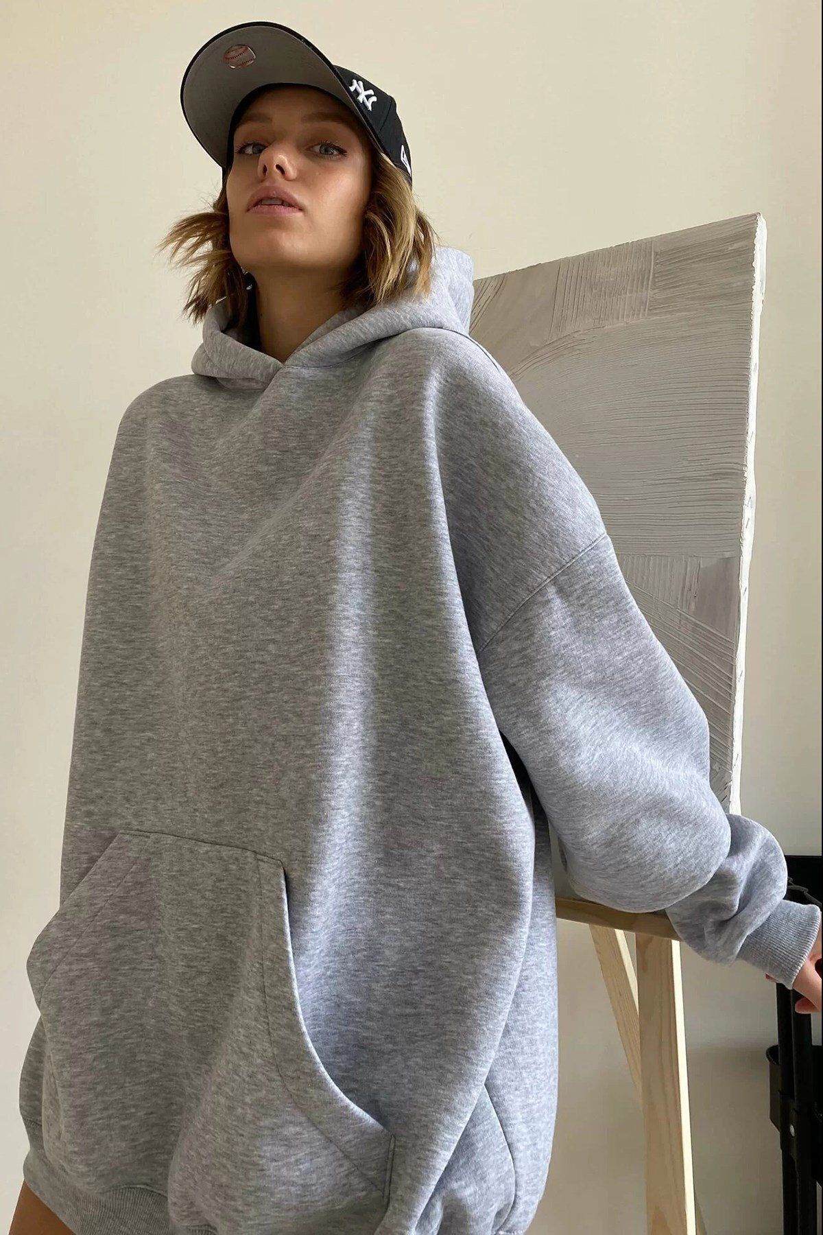 Moda Glo Kapüşonlu Şardonlu Oversize Sweatshirt