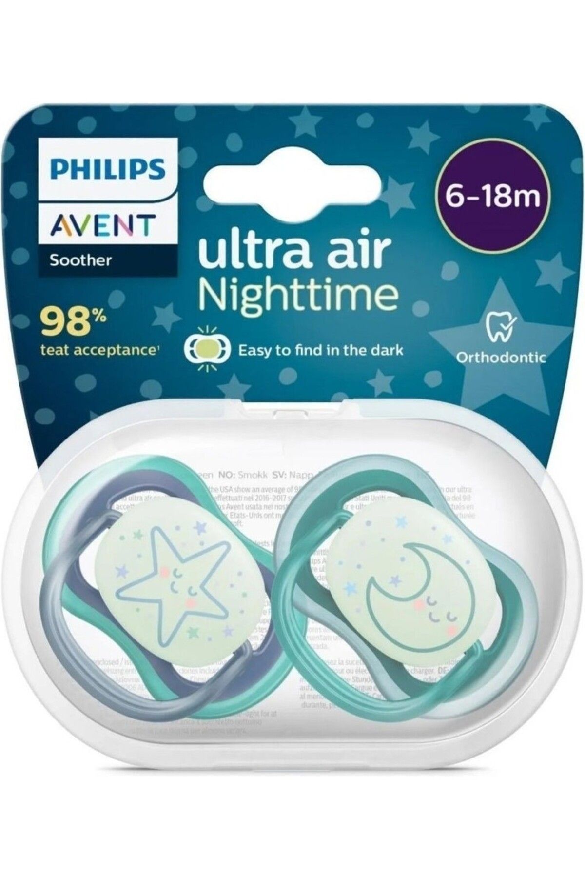 Philips Ultra Air Gece Emziği 6-18 Ay, 2'li Paket, Erkek SCF376/13