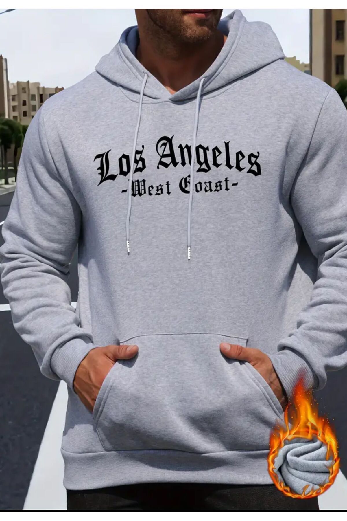 Moda Glo Los Angeles Baskılı Kapüşonlu Sweatshirt