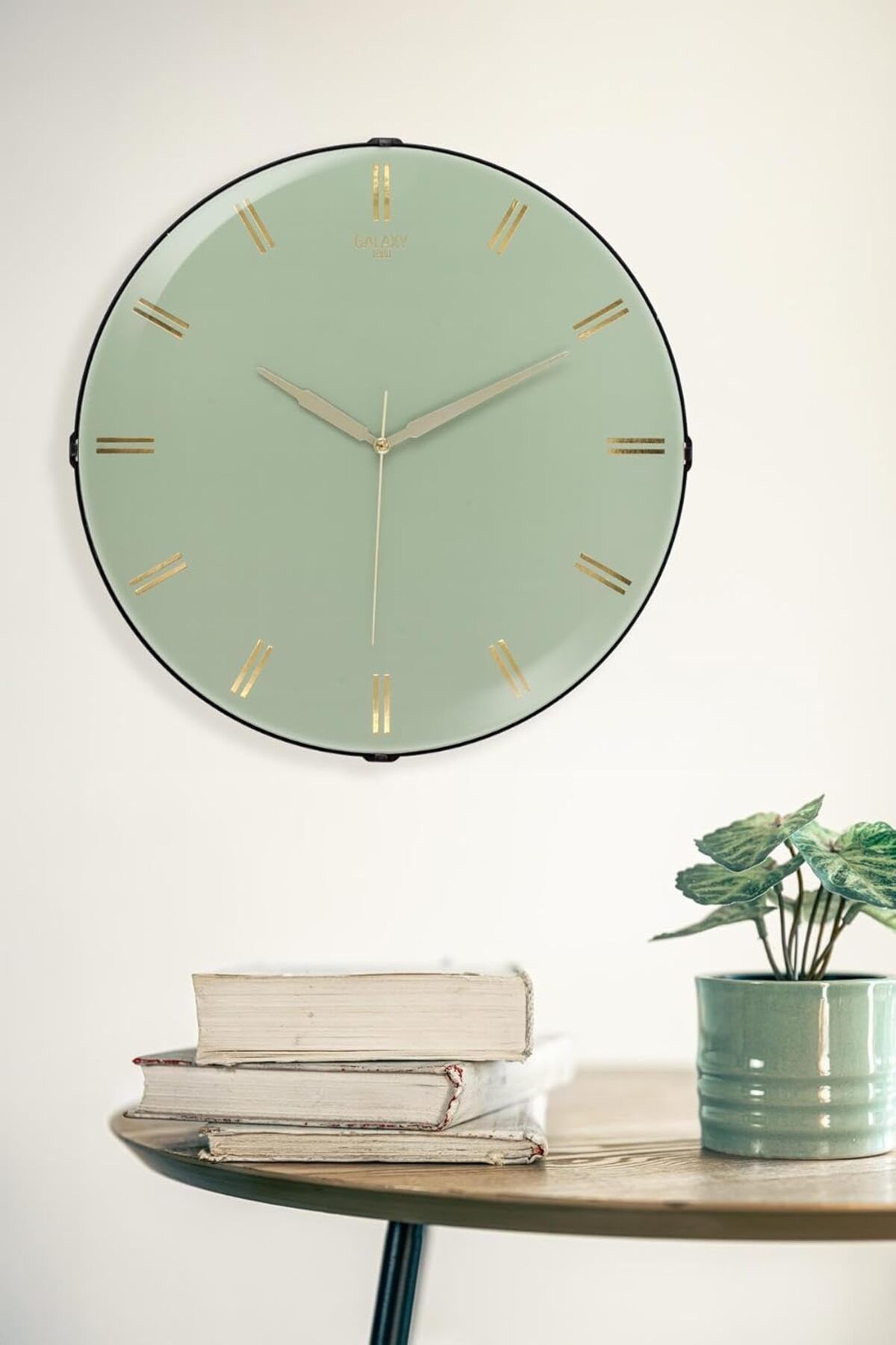 yenibagshop Exclucive Compass Serisi Bombeli Klasik Kadranlı Ev ve Ofis Duvar Saati 35 cm Mint Yeşili