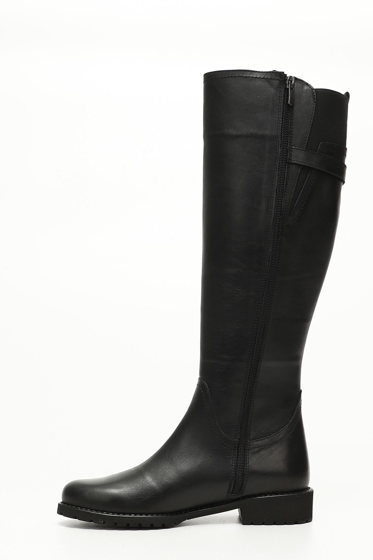 GÖNDERİ(R)-Schwarze Damenstiefel aus echtem Leder mit Reißverschluss und Gummisohle 4