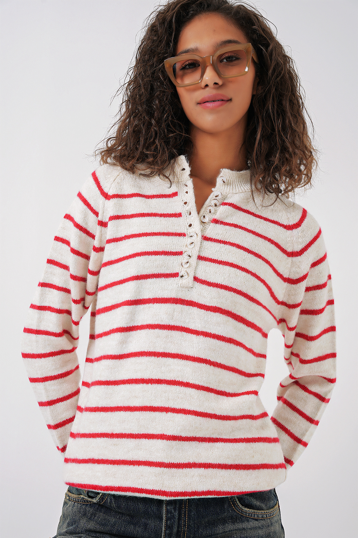 Bigdart-15808 Pullover mit Knöpfen - Weinrot 3