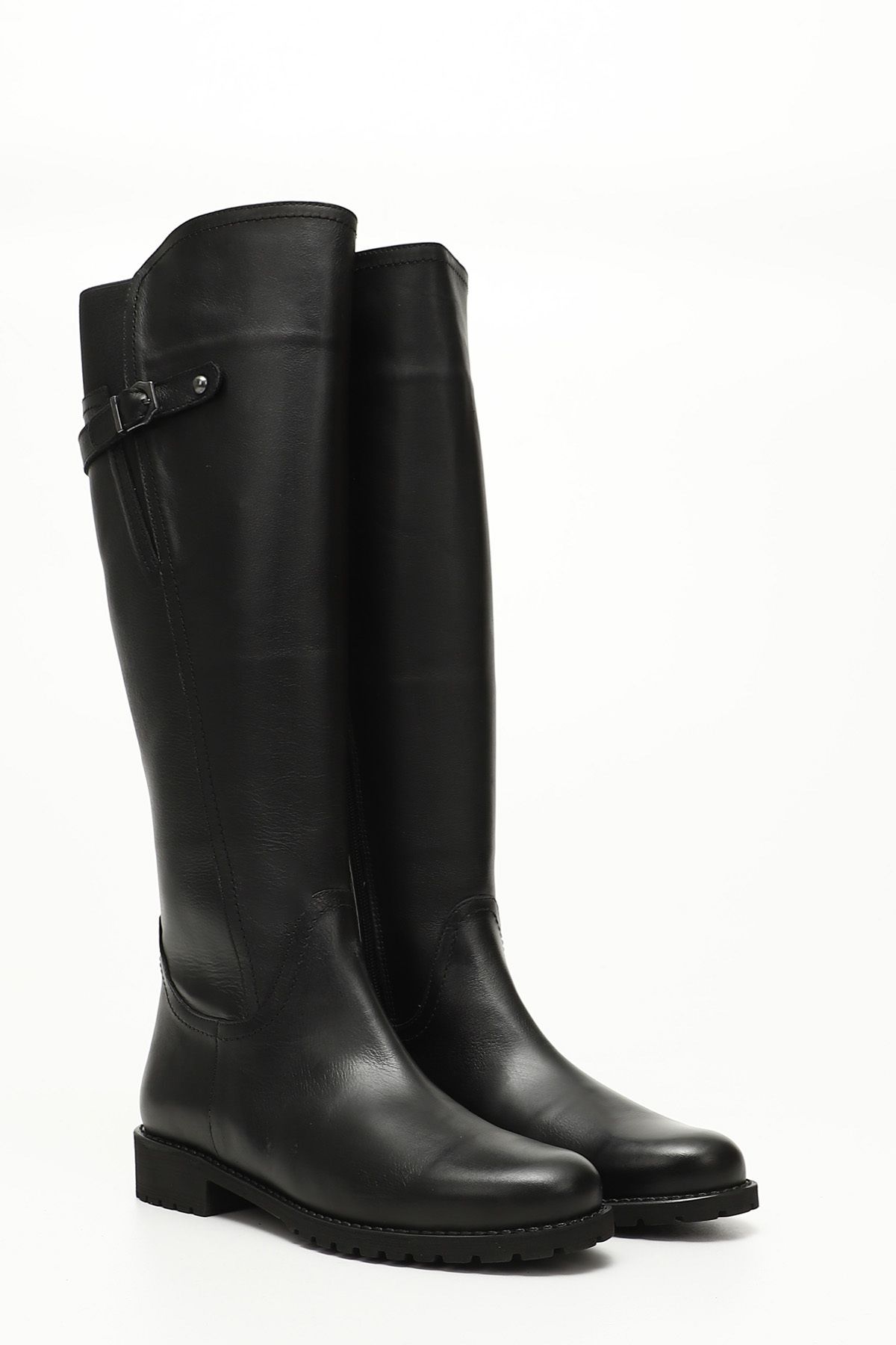 GÖNDERİ(R)-Schwarze Damenstiefel aus echtem Leder mit Reißverschluss und Gummisohle 3