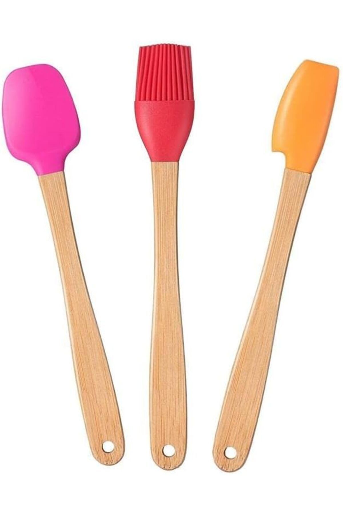 STOREMAX buxystorem Indigo 3'Lü Renkli Bambu Saplı Silikon Uçlu Spatula Fırçalı Kaşık Seti Vs-310Ms t