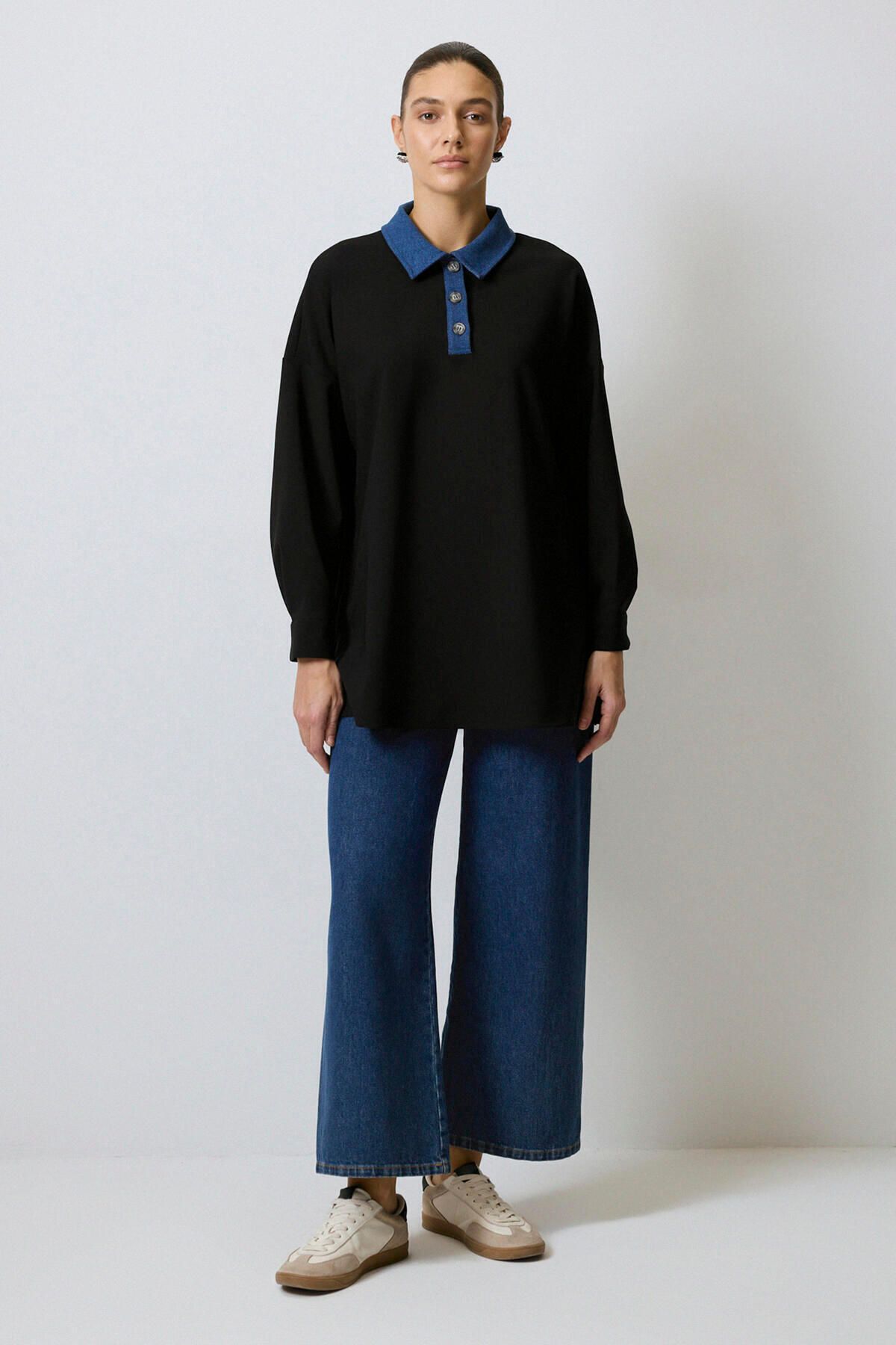 Touché Privé-Denim Collar Crepe Tunic 3