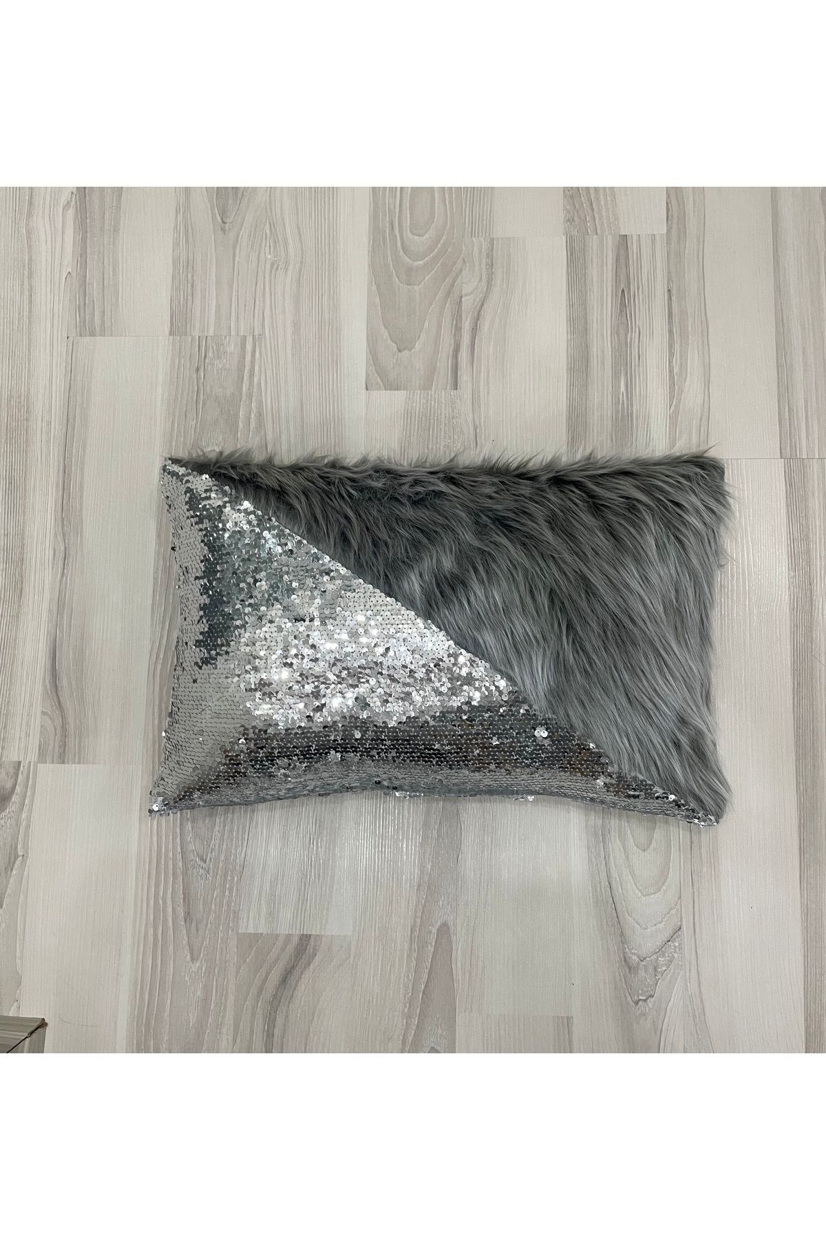 YILMAZHOME-Sequin Plush Rectangular Triangle Throw Pillow Cover 4