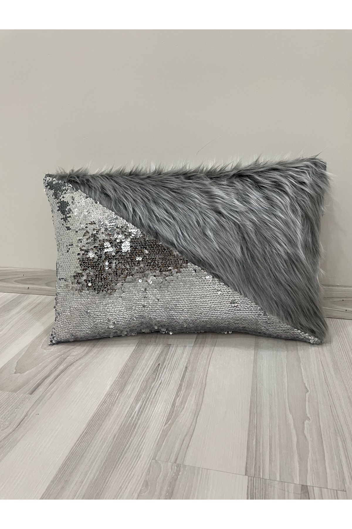 YILMAZHOME-Sequin Plush Rectangular Triangle Throw Pillow Cover 3