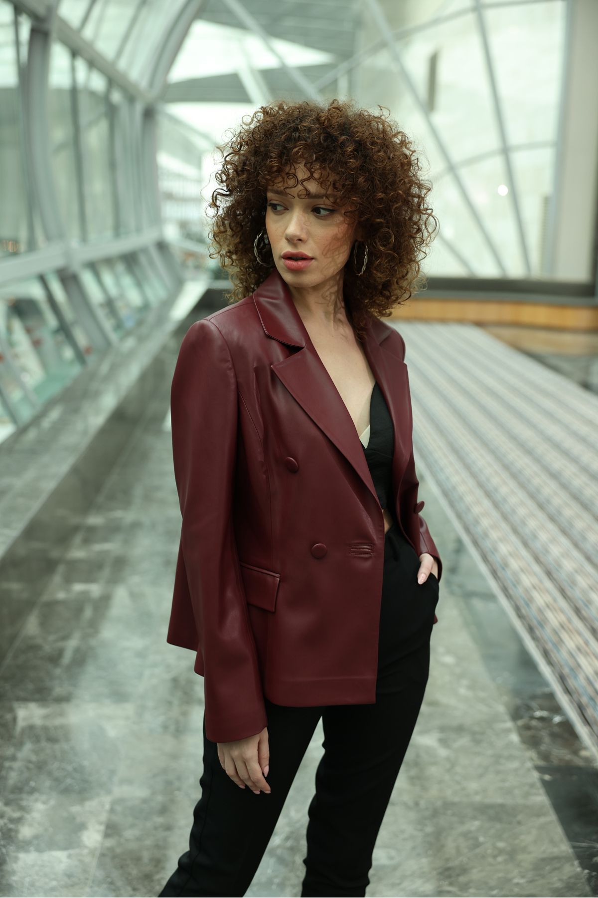Oilemaperla-Burgundy Leather Blazer Jacket 3