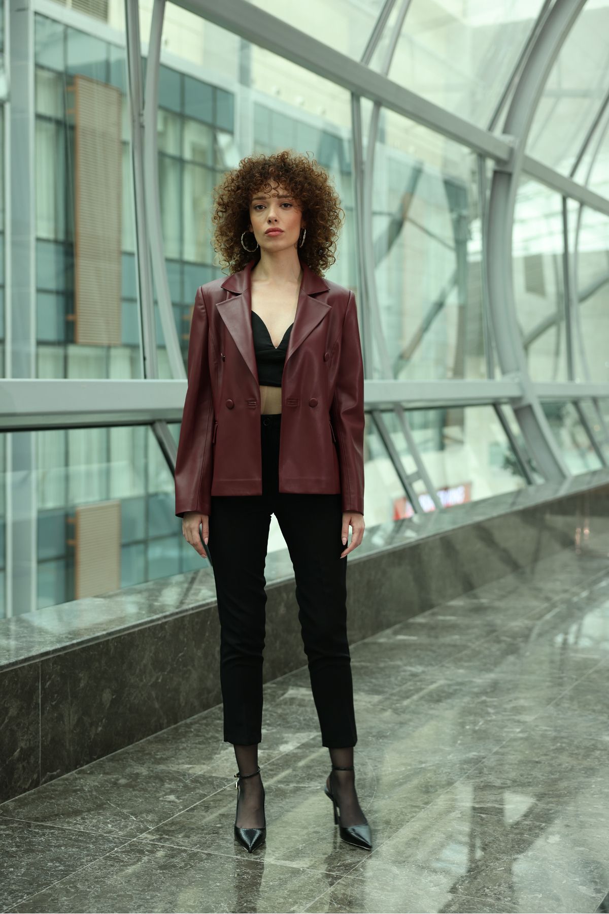 Oilemaperla-Burgundy Leather Blazer Jacket 4