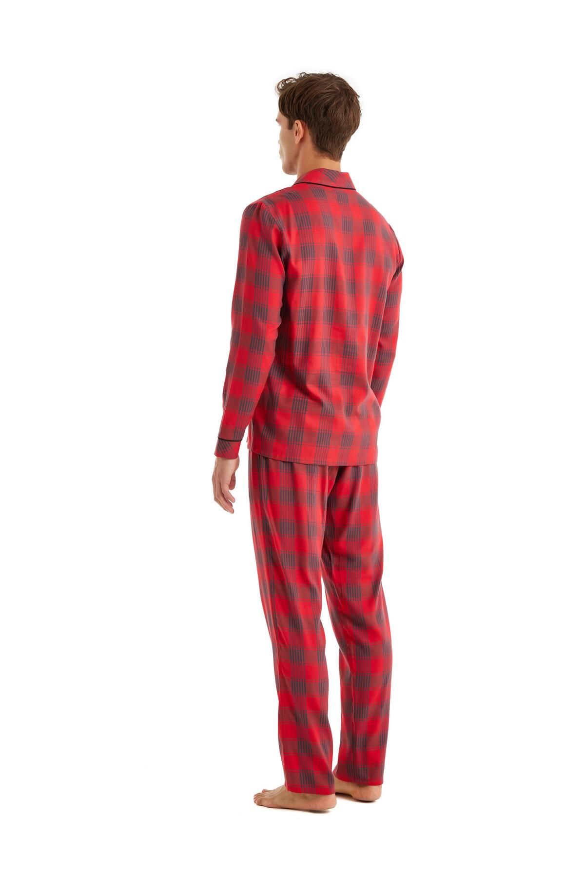 Blackspade-Men's Front Button Long Sleeve Red Pajamas Suit C2T9N5O04 3