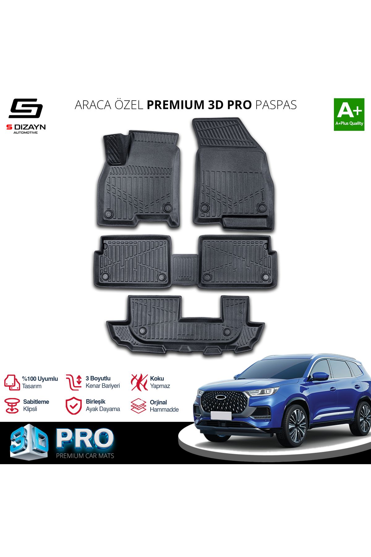 TREND Meka Part Chery Tiggo 8 7 Koltuk 3D Pro Havuzlu Paspas 2020 Üzeri A+ Kalite