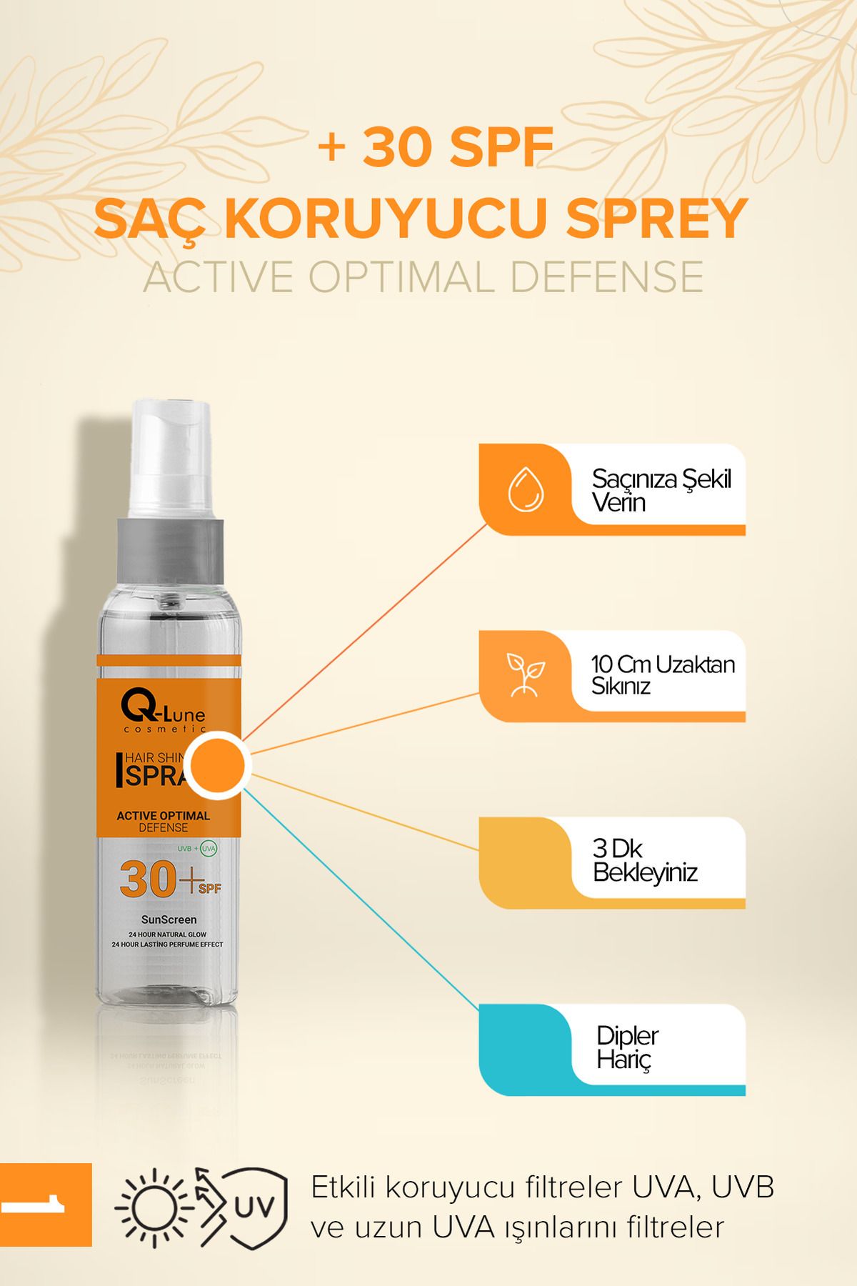 Q Lune 30 Spf Güneş Koruyucu Saç Parfümü / Saç Parlatıcı Sprey 100ml (30 Spf Haır Shınıng Spray-haır Care)-3