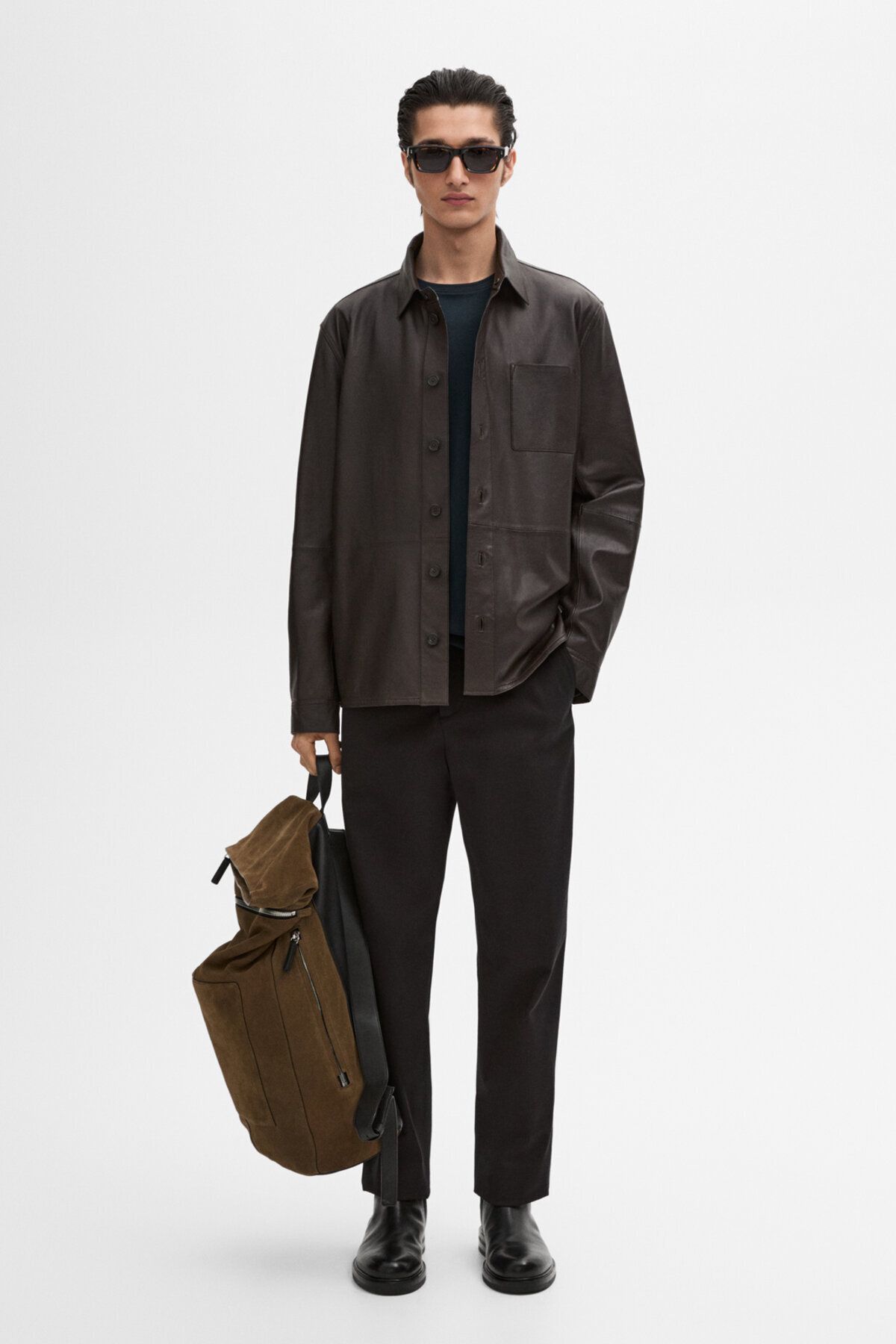 پیراهن چرمی ناپا با جیب سینه Massimo Dutti