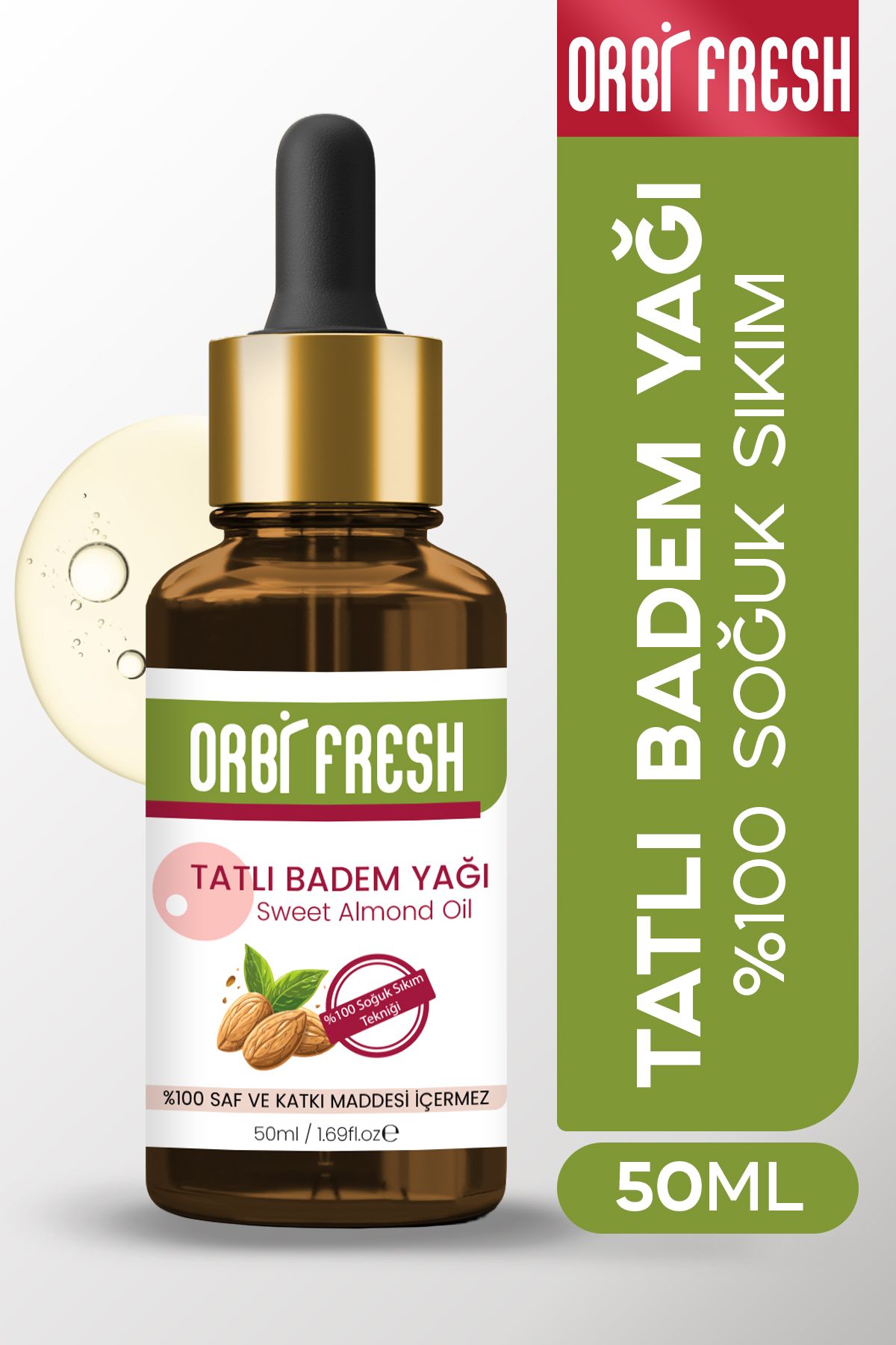 ORBIFRESH Tatlı Doğal Badem Yağı Saf Soğuk Pres 50 ml