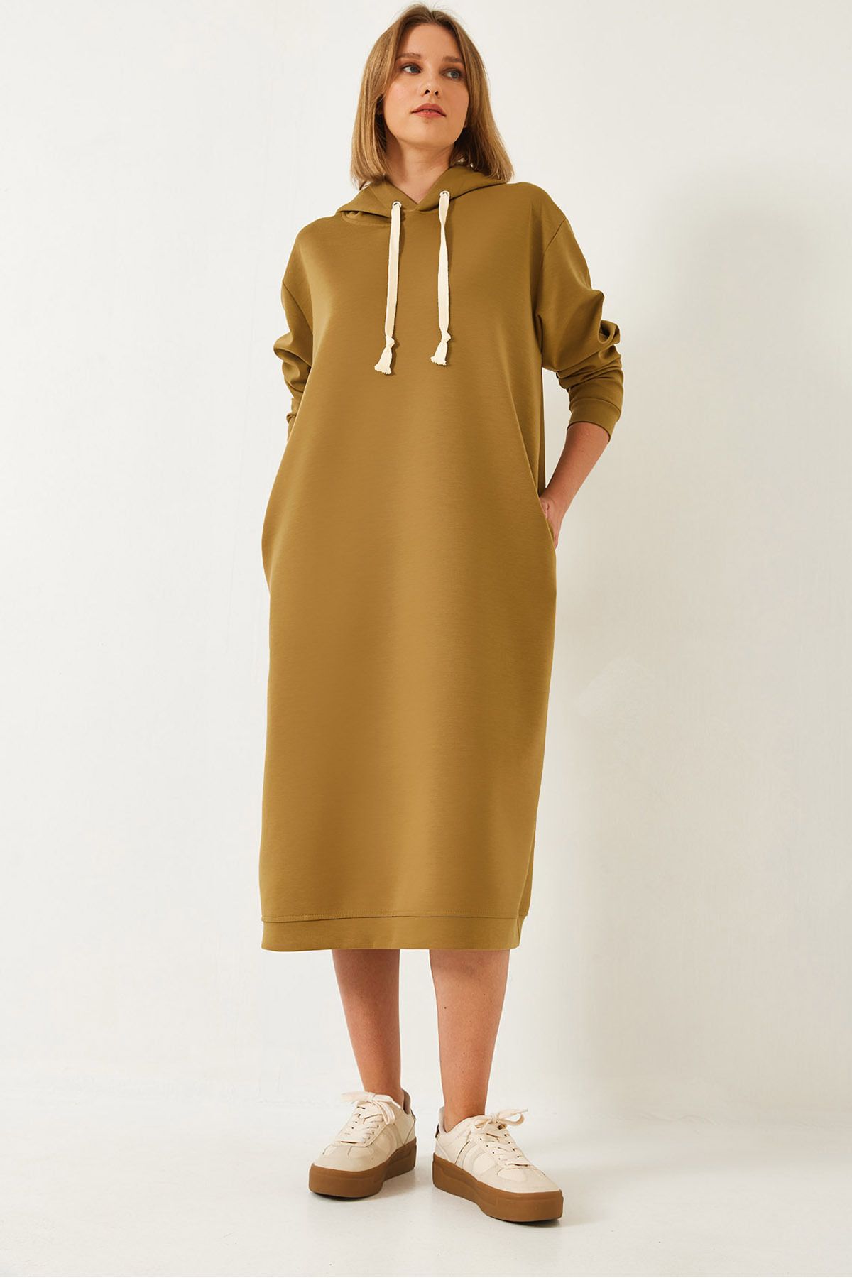 Bianco Lucci Damska Bluza Z Kapturem Basic Long Sweat Dress 8074 Kobieta - L