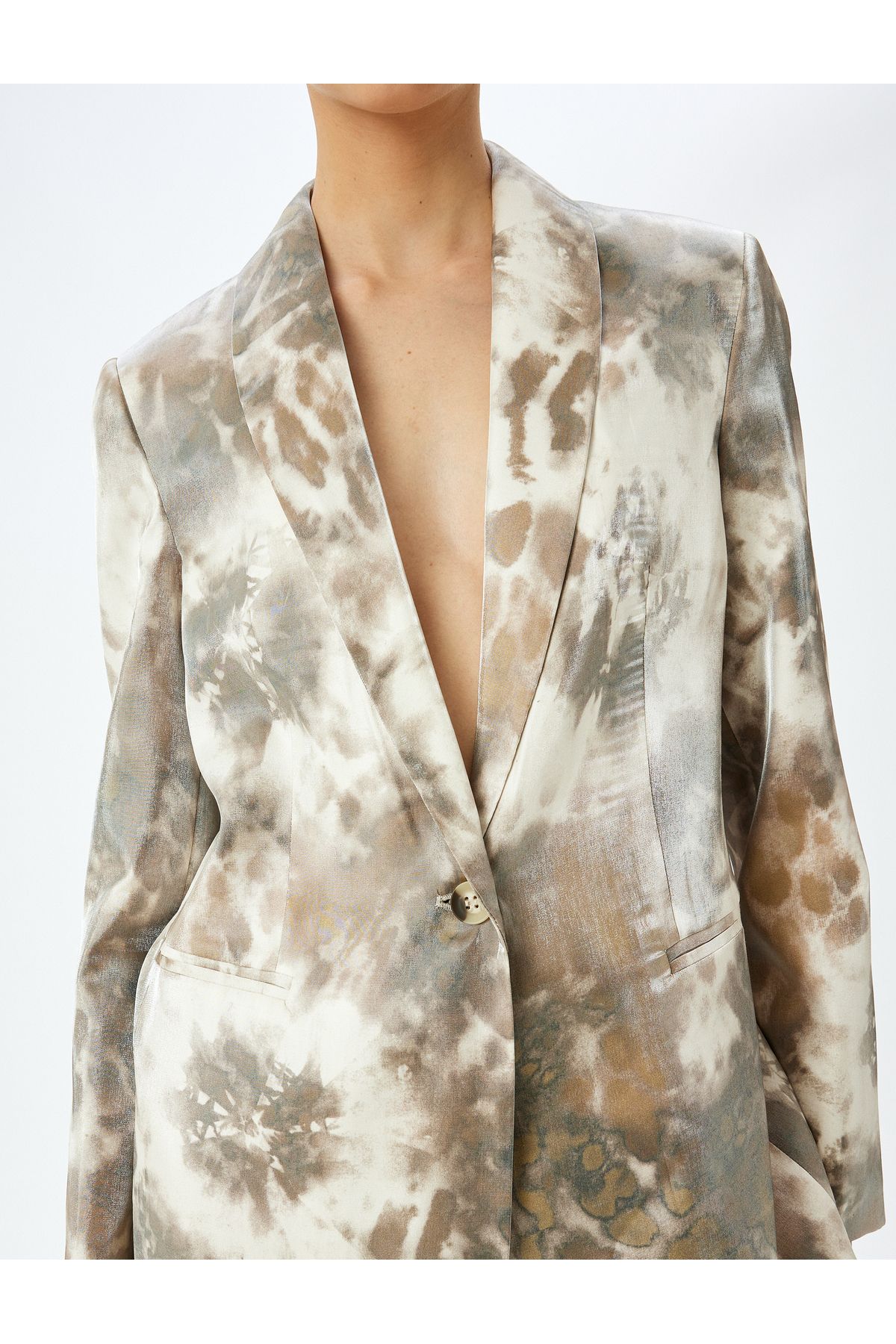 Koton-Modal Fabric Comfortable Fit Abstract Pattern Double Breasted Blazer Jacket with Pockets 5
