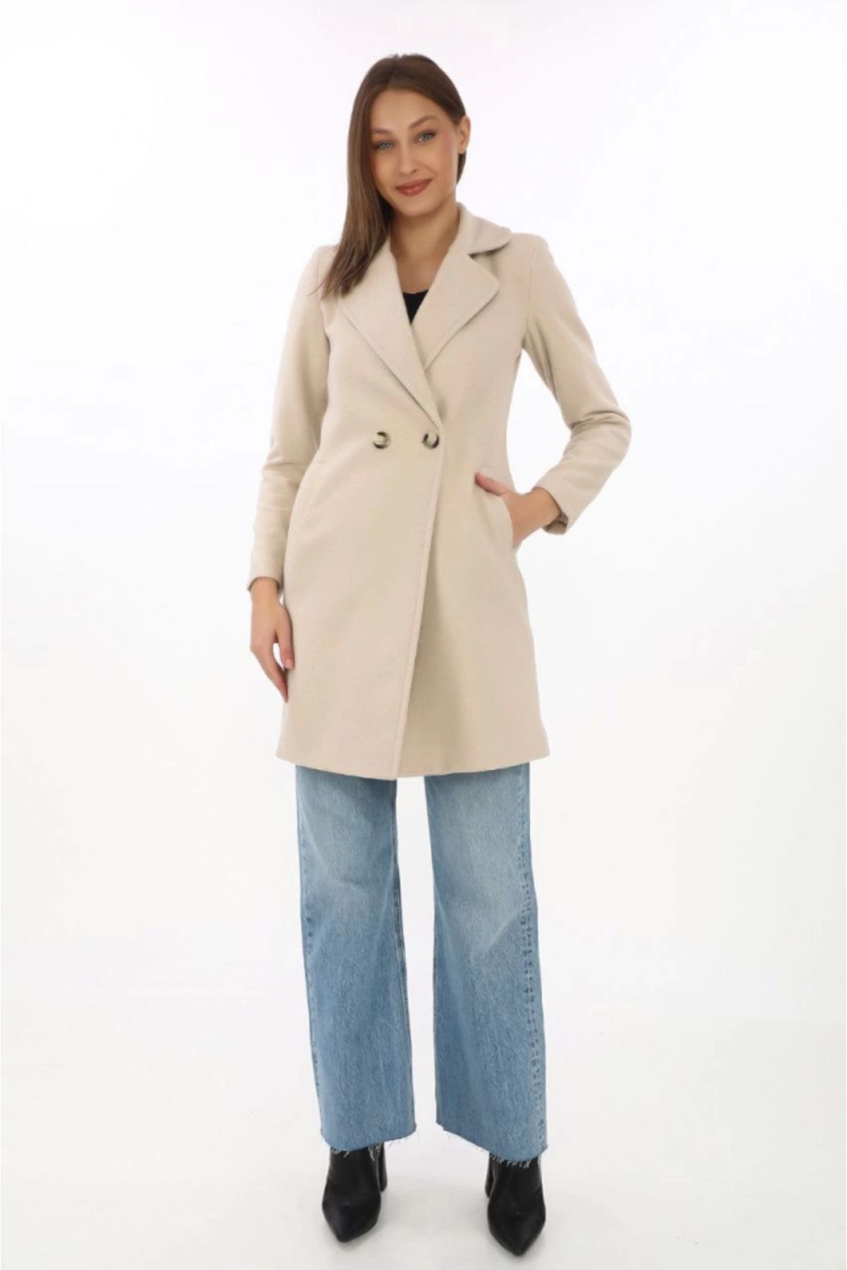 SEM E COMMERCE-Beige Cashmere Coat - Buttoned and Lined 3