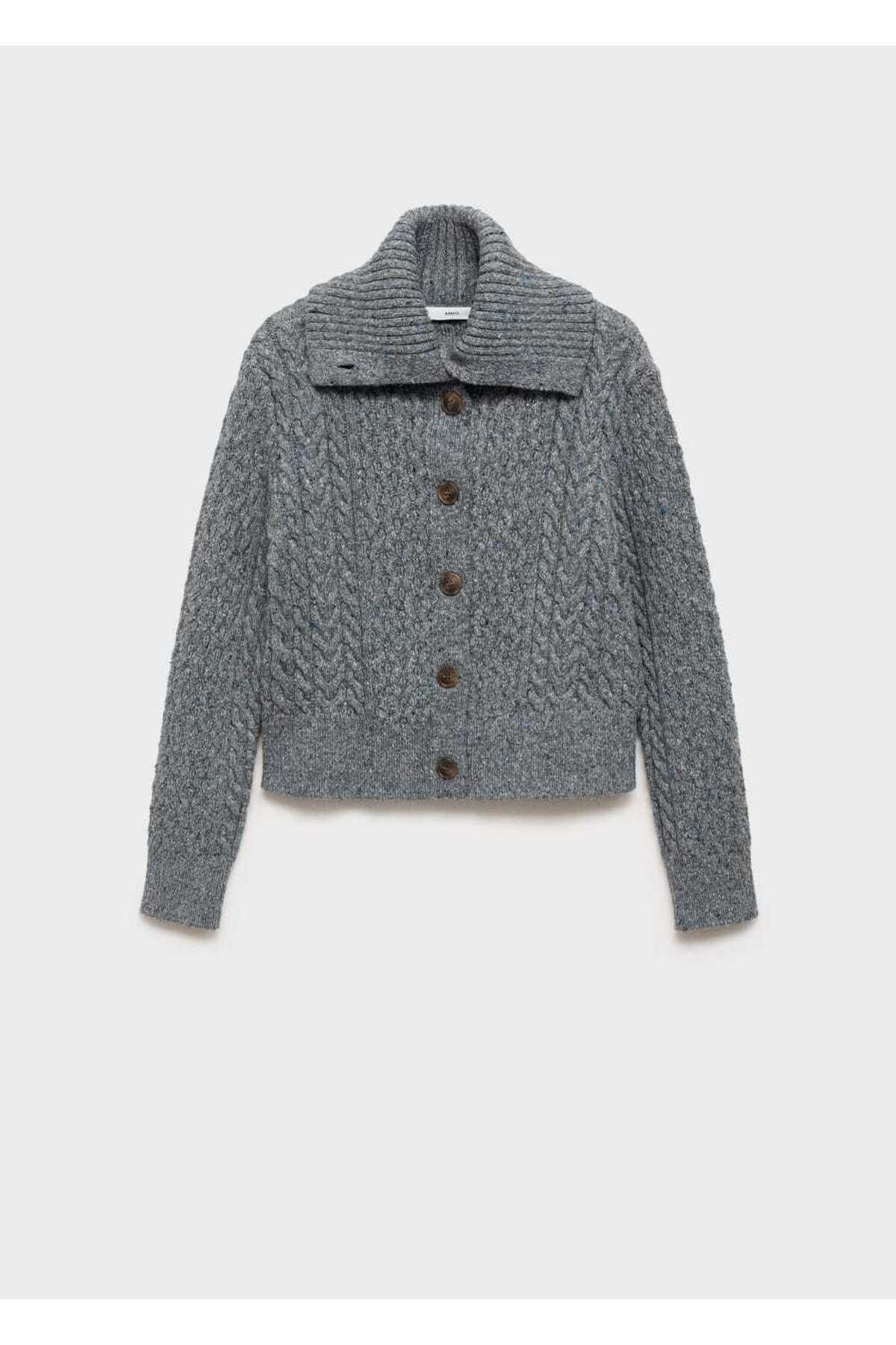 MANGO Woman-Cardigan with Knitted Patterns in the Lice 3