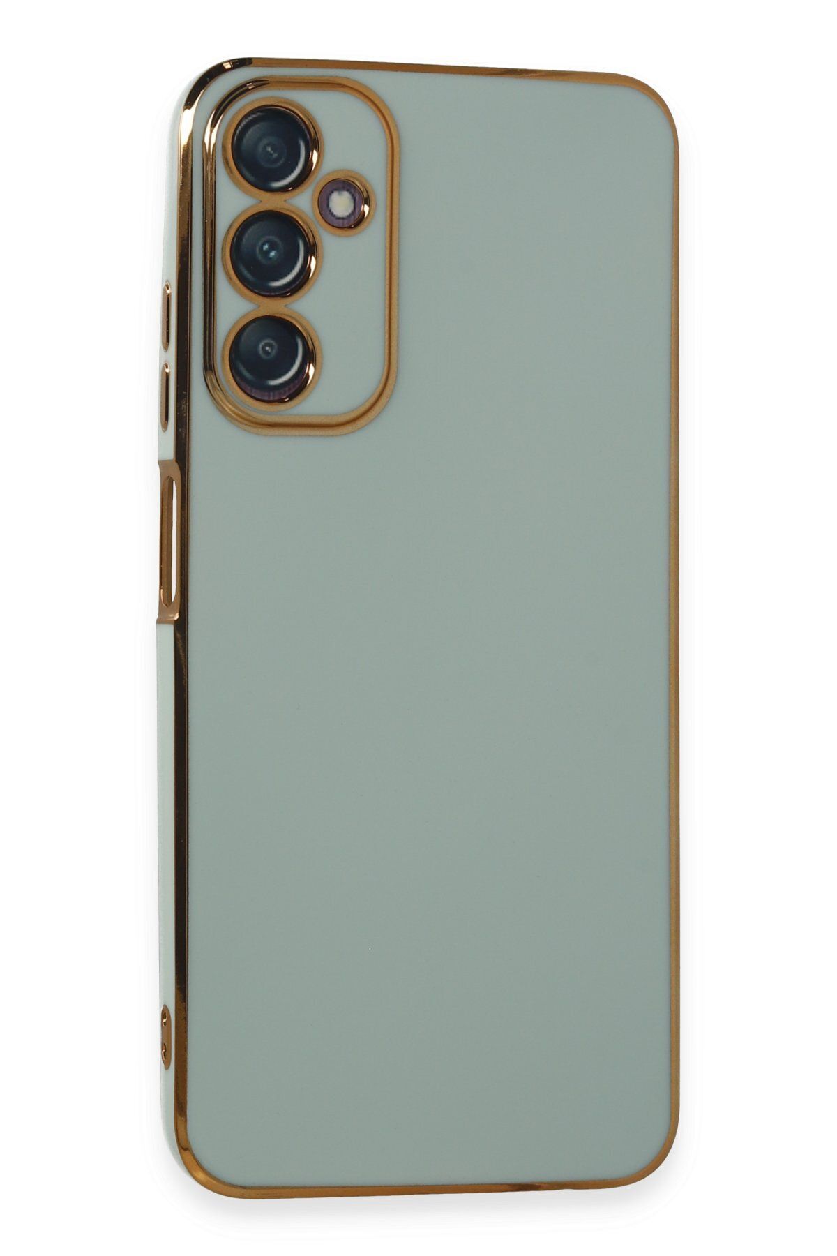 cepmoda Samsung Galaxy A05s kılıf - Gold Çizgili Renkli Shiny Silikon Kılıf / Kapak - AÇIK YEŞİL