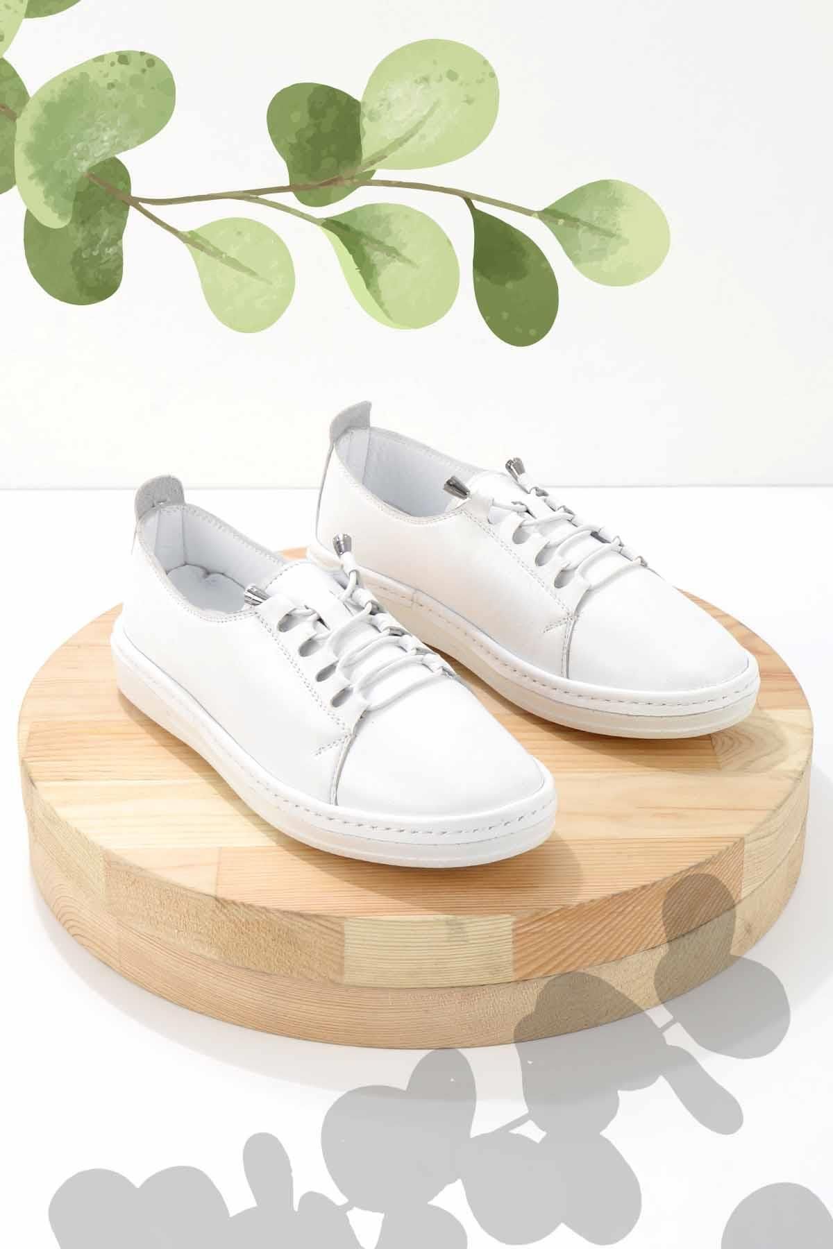 Bambi Białe Oryginalne Skórzane Damskie Buty Casualowe 03 Kobieta - 39