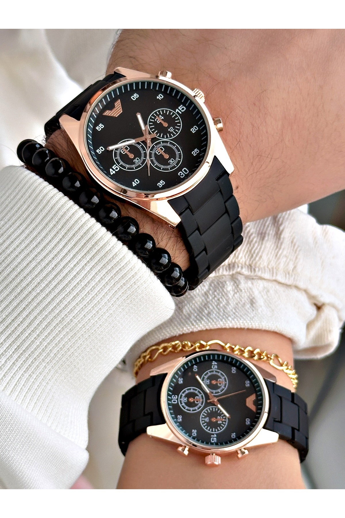 Tisaati Özel Tasarım Silikon Kordon Metal Kasa Özel Seri Çift Kol Saati-Bileklik hediyeli