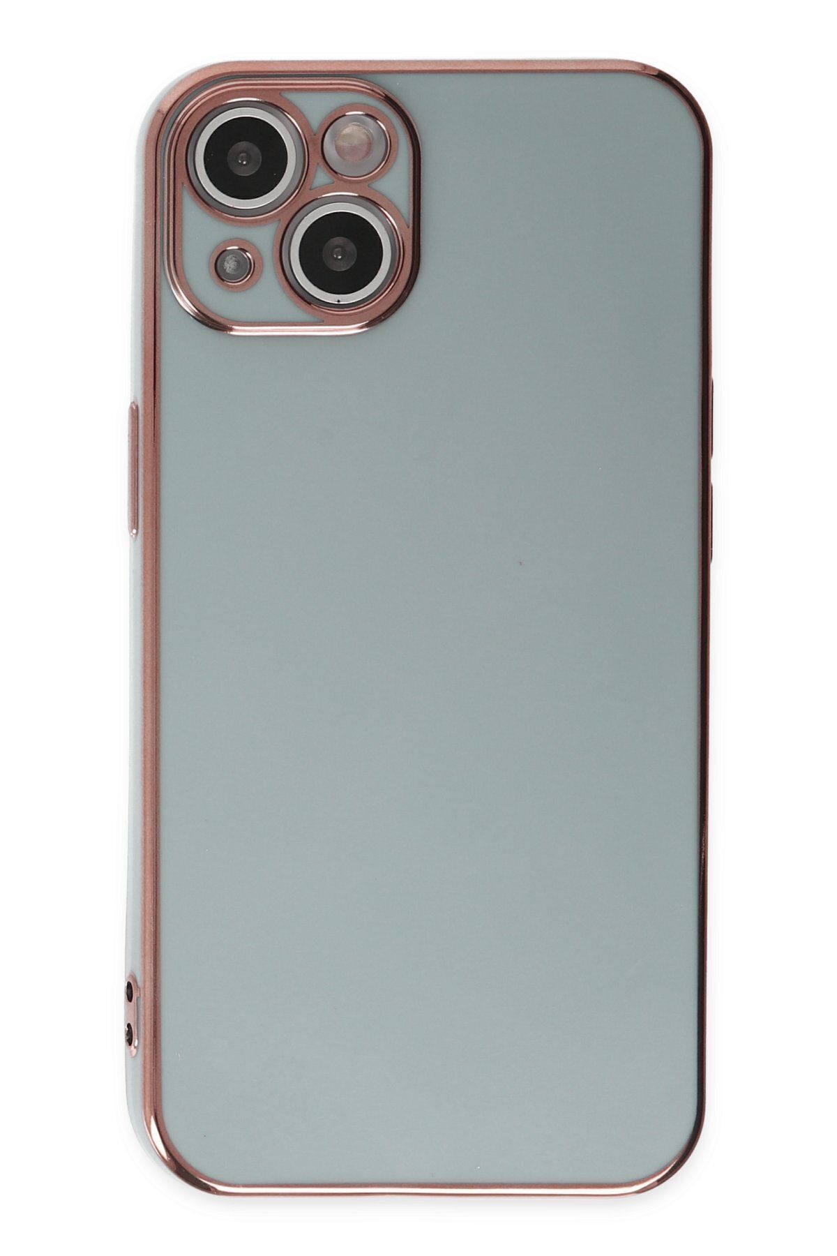 cepmoda iPhone 14 - Gold Çizgili Renkli Shiny Silikon Kılıf / Kapak - AÇIK YEŞİL