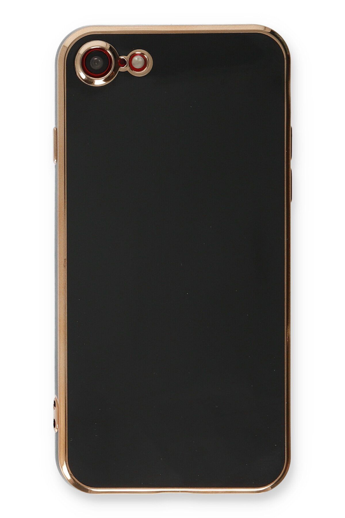 cepmoda iPhone SE 2020 - Gold Çizgili Renkli Shiny Silikon Kılıf / Kapak - SİYAH