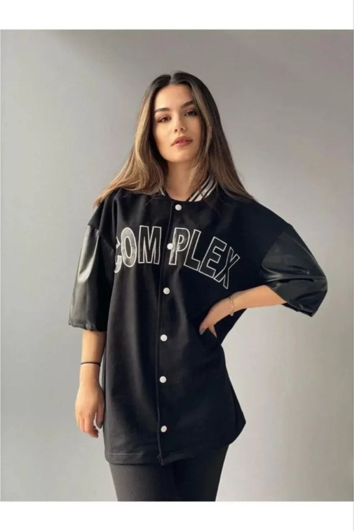 TİANA Complex Kolej Oversize T-shirt - Siyah