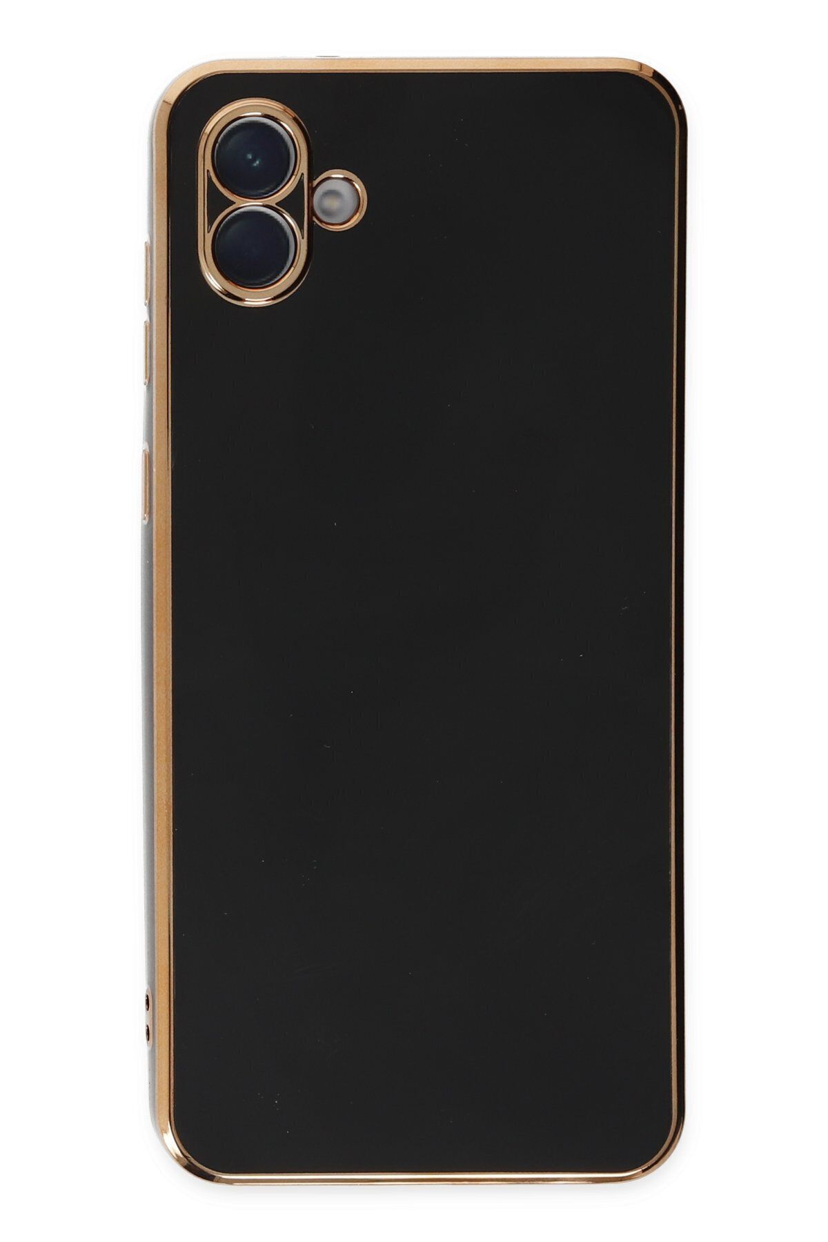 cepmoda Samsung Galaxy A04E - Gold Çizgili Renkli Shiny Silikon Kılıf / Kapak - SİYAH