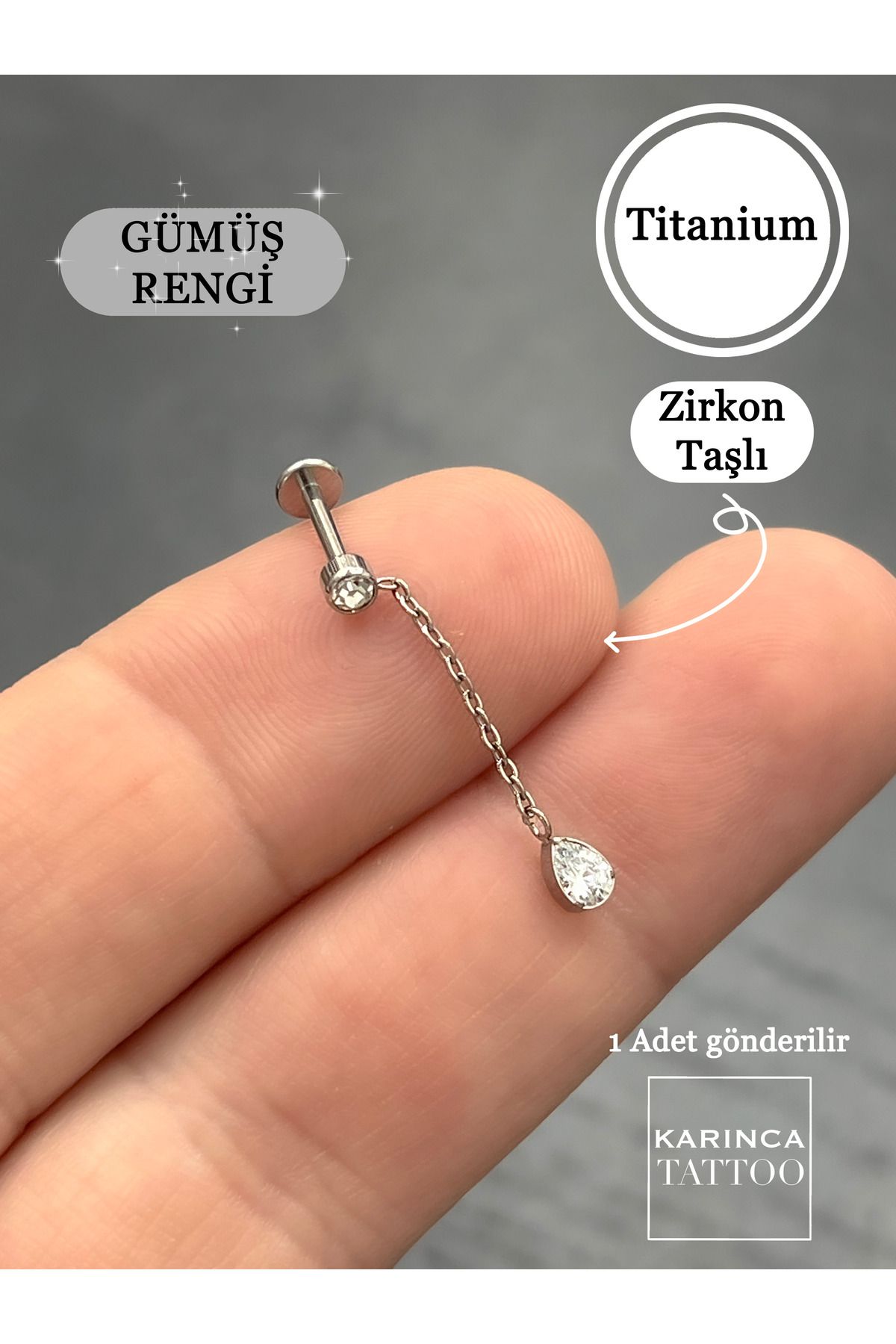 Karınca Piercing-ثقب التيتانيوم - سلسلة متدلية، أقراط أذن من حجر الراين المتدلي، غطاء أذن مسطح من اللولب الأمامي 4