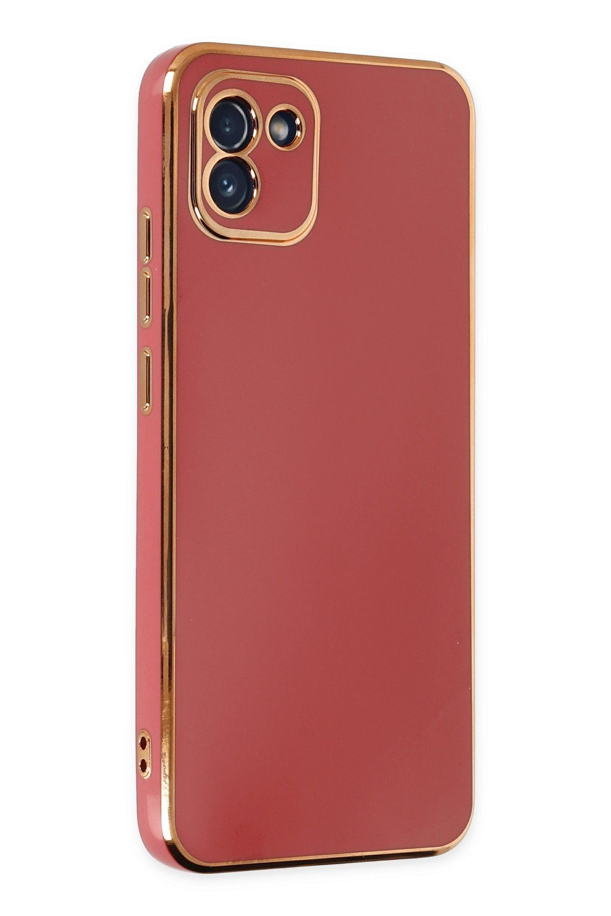 cepmoda Samsung Galaxy A03 - Gold Çizgili Renkli Shiny Silikon Kılıf / Kapak - KIRMIZI