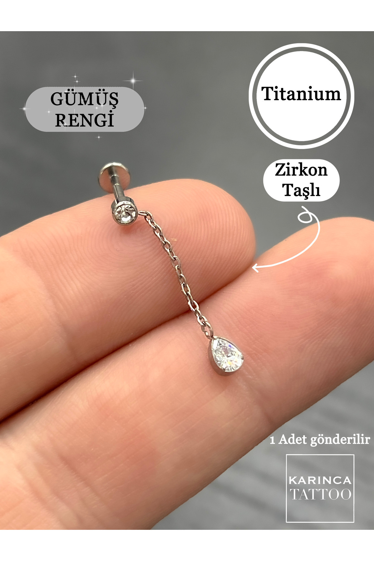 Karınca Piercing-ثقب التيتانيوم - سلسلة متدلية، أقراط أذن من حجر الراين المتدلي، غطاء أذن مسطح من اللولب الأمامي 3