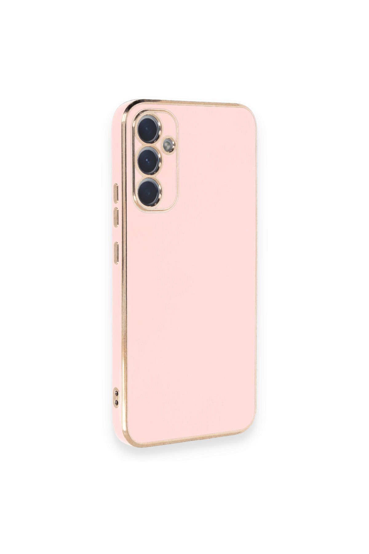 cepmoda Samsung Galaxy A34 5G - Gold Çizgili Renkli Shiny Silikon Kılıf / Kapak - PEMBE