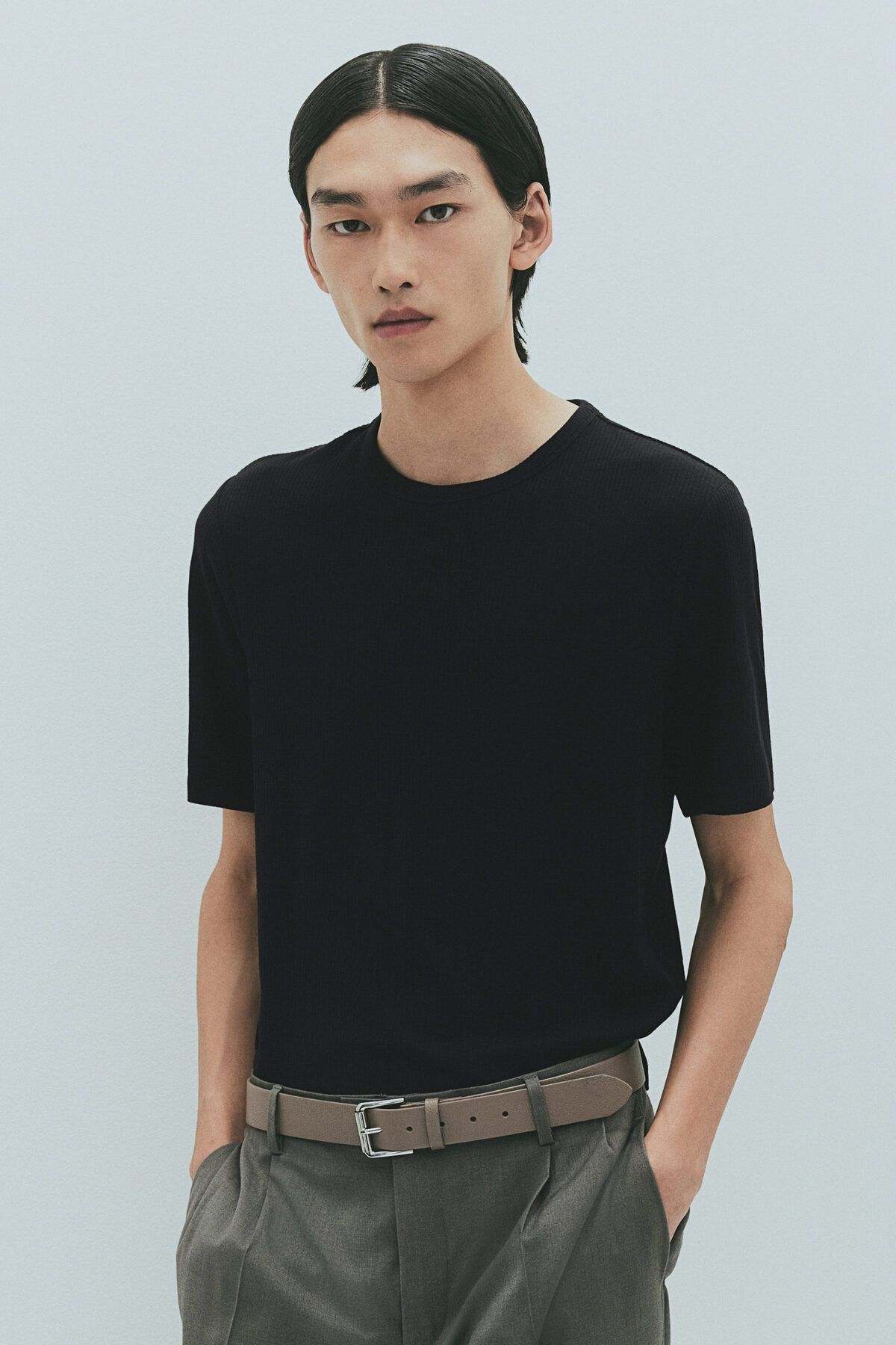 تی شرت مشکی مردانه T SLIM FIT اورجینال H M H&M