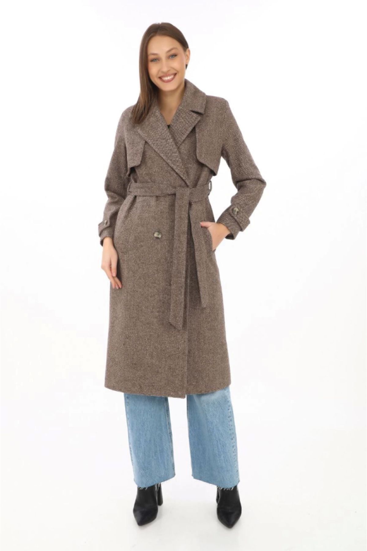 MHT STORE-Long Fish Back Cashmere Coat - Mink 4