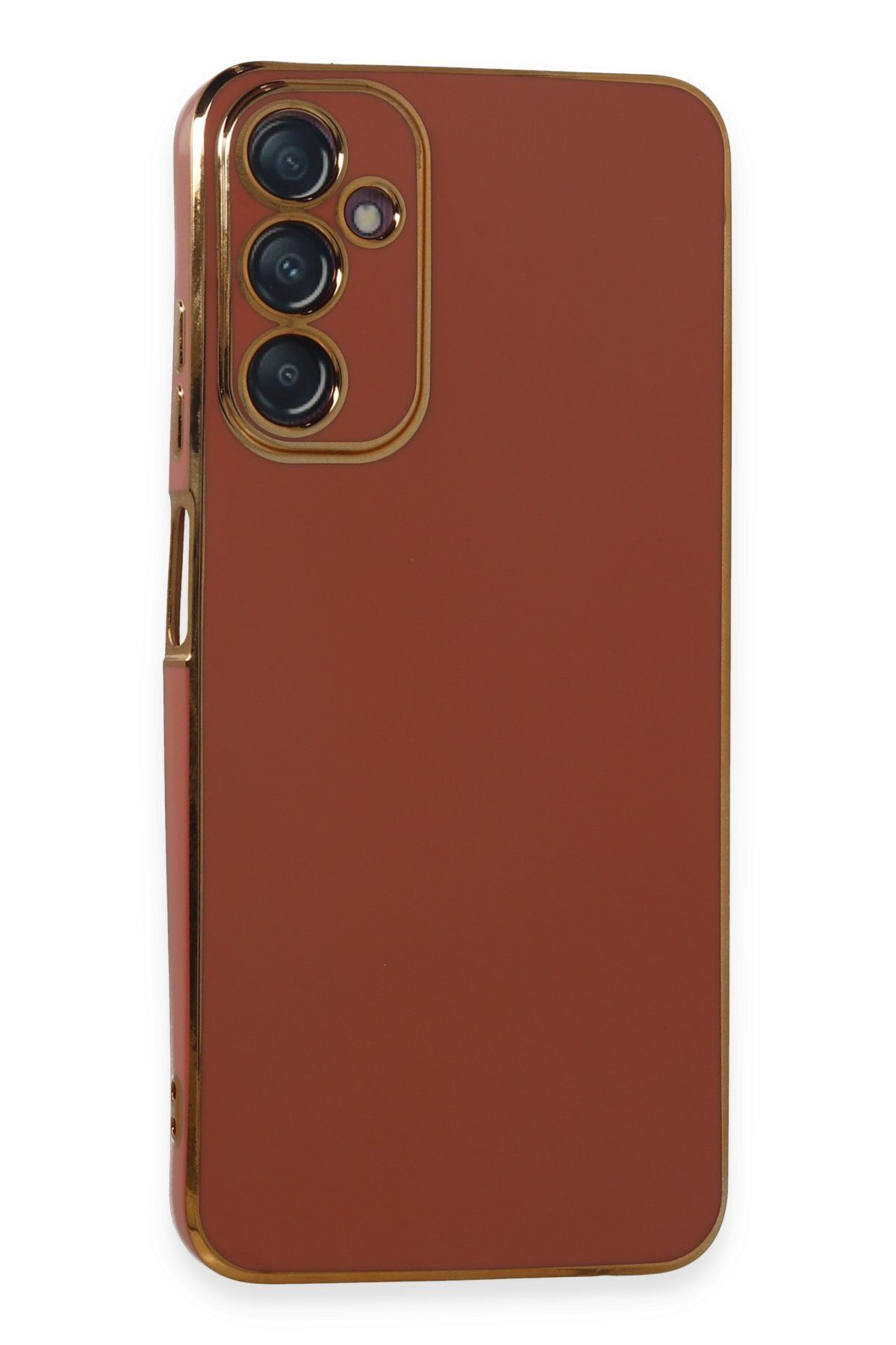 cepmoda Samsung Galaxy A05s kılıf - Gold Çizgili Renkli Shiny Silikon Kılıf / Kapak - KIRMIZI