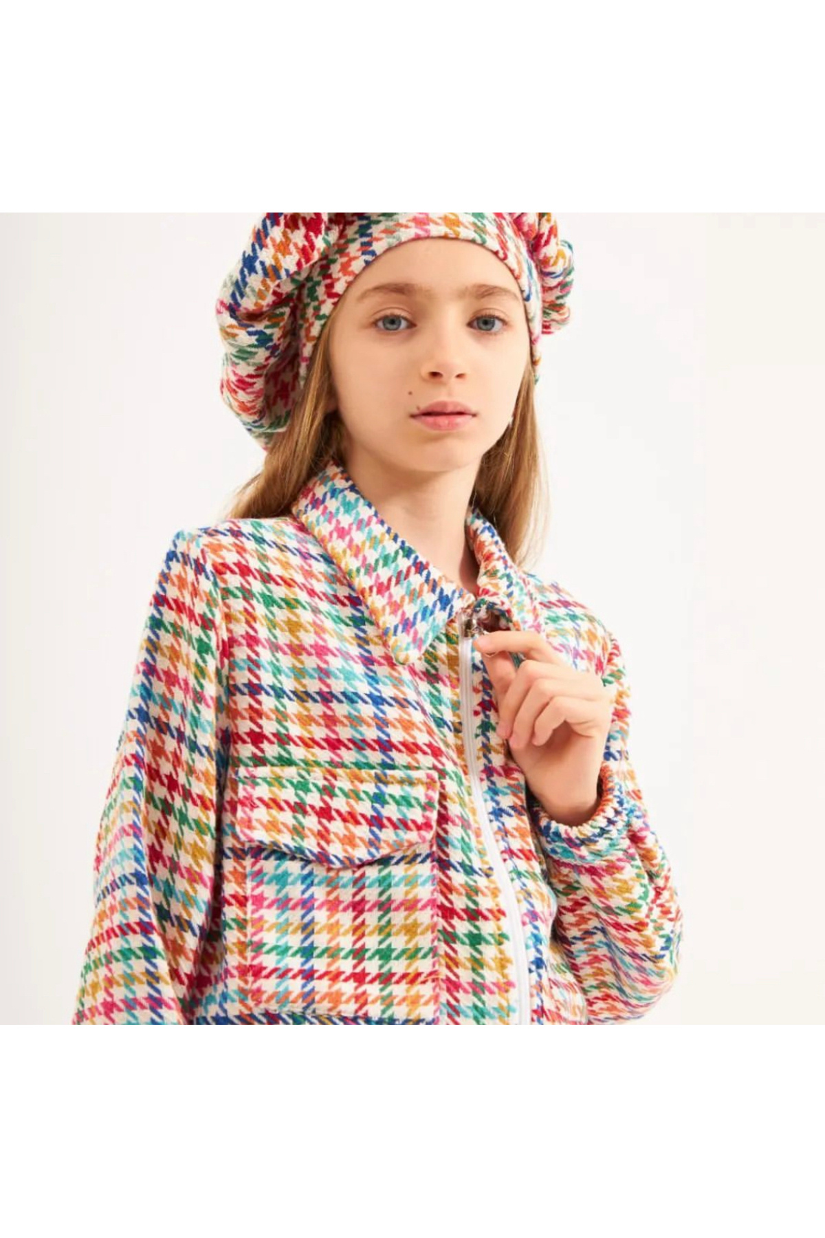 Hilal Akıncı Kids-Girl's Special Design Crop Jacket Hat Set of 2 1