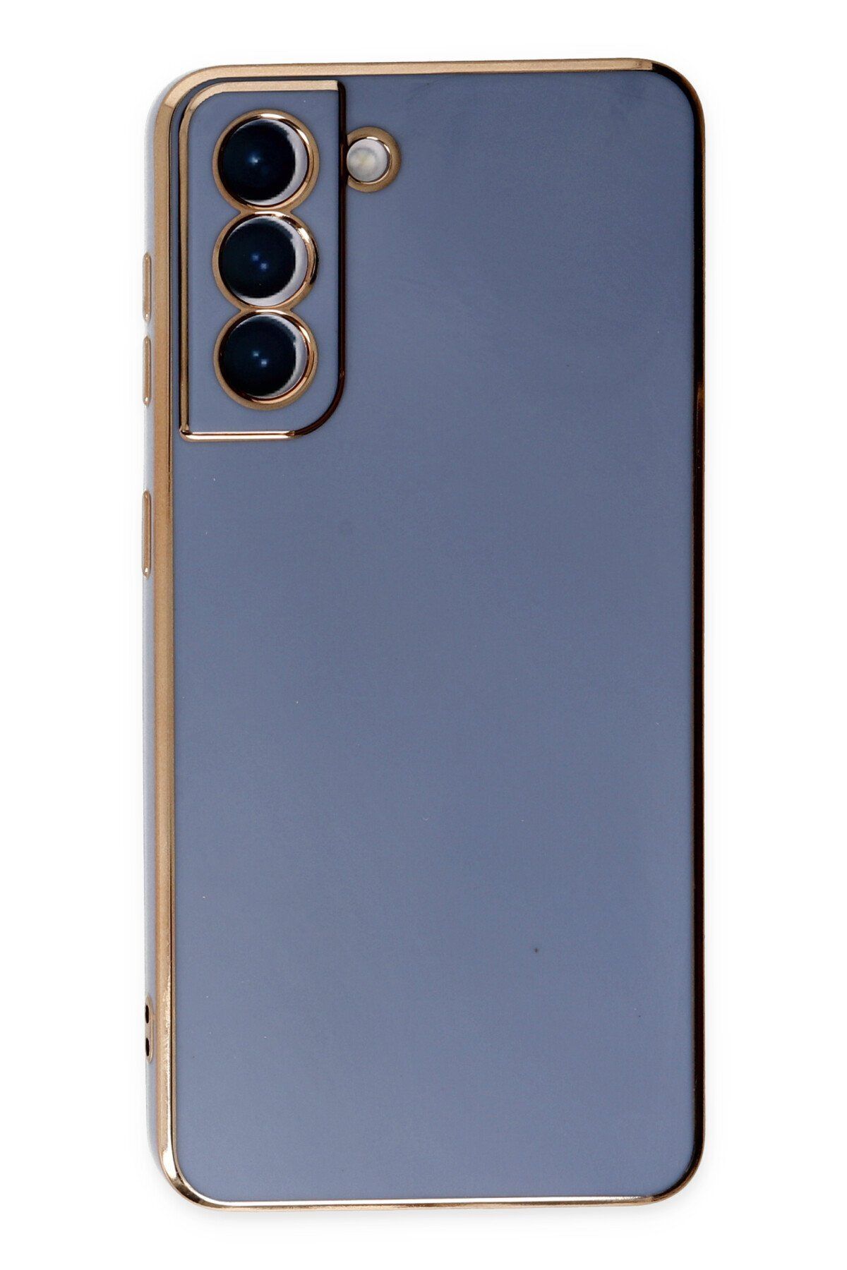 cepmoda Samsung Galaxy S21 - Gold Çizgili Renkli Shiny Silikon Kılıf / Kapak - MAVİ