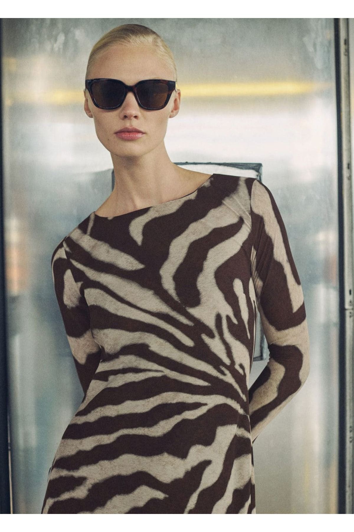 MANGO Woman-Zebra Pattern Detailed Dress 7