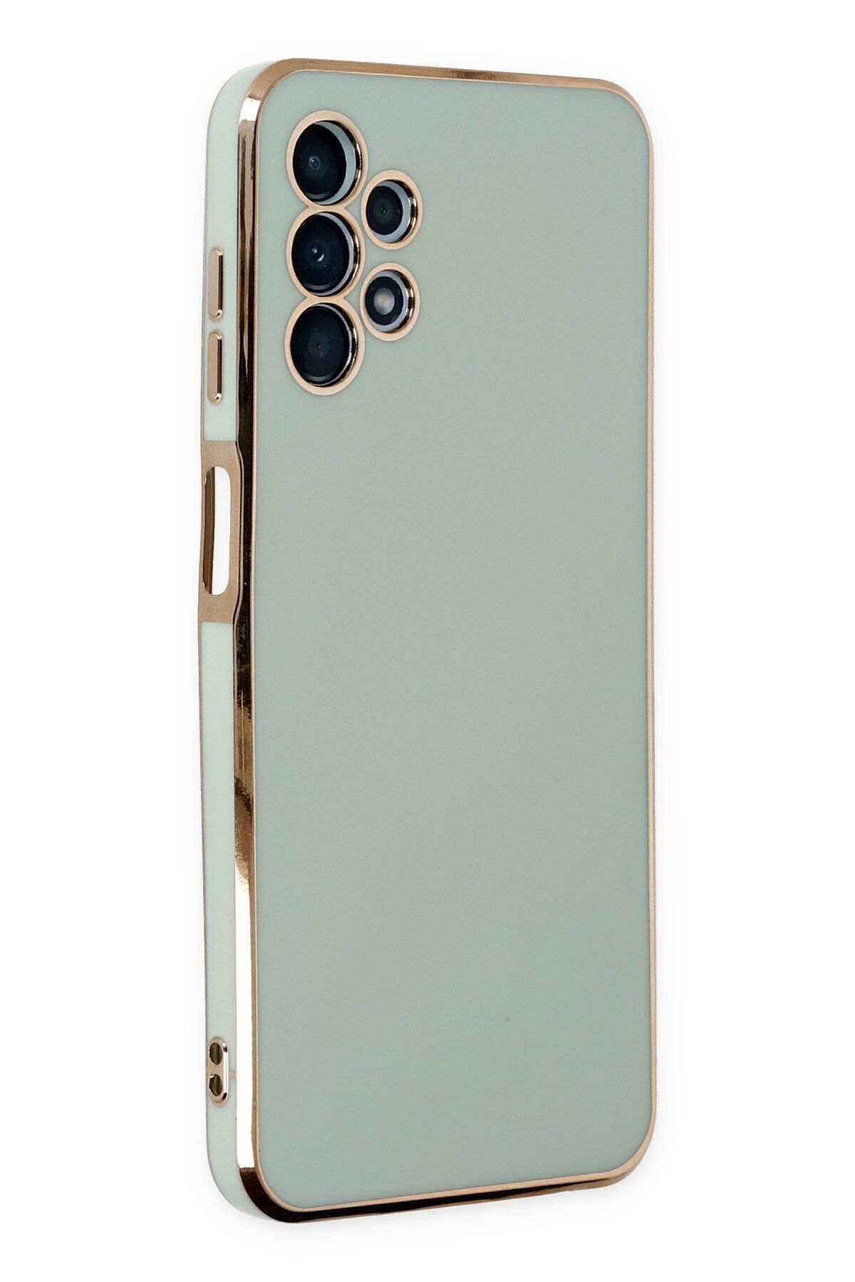 cepmoda Samsung Galaxy A13 4G - Gold Çizgili Renkli Shiny Silikon Kılıf / Kapak - AÇIK YEŞİL