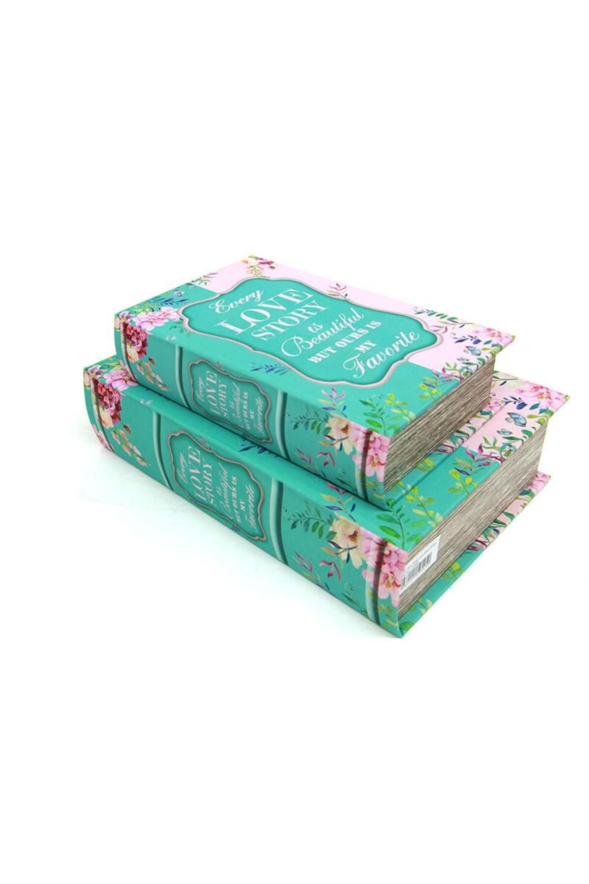 LiderGlobal Kutu Kitap Love Story 2'li Set Kitap Kutusu Dekoratif Hediyelik