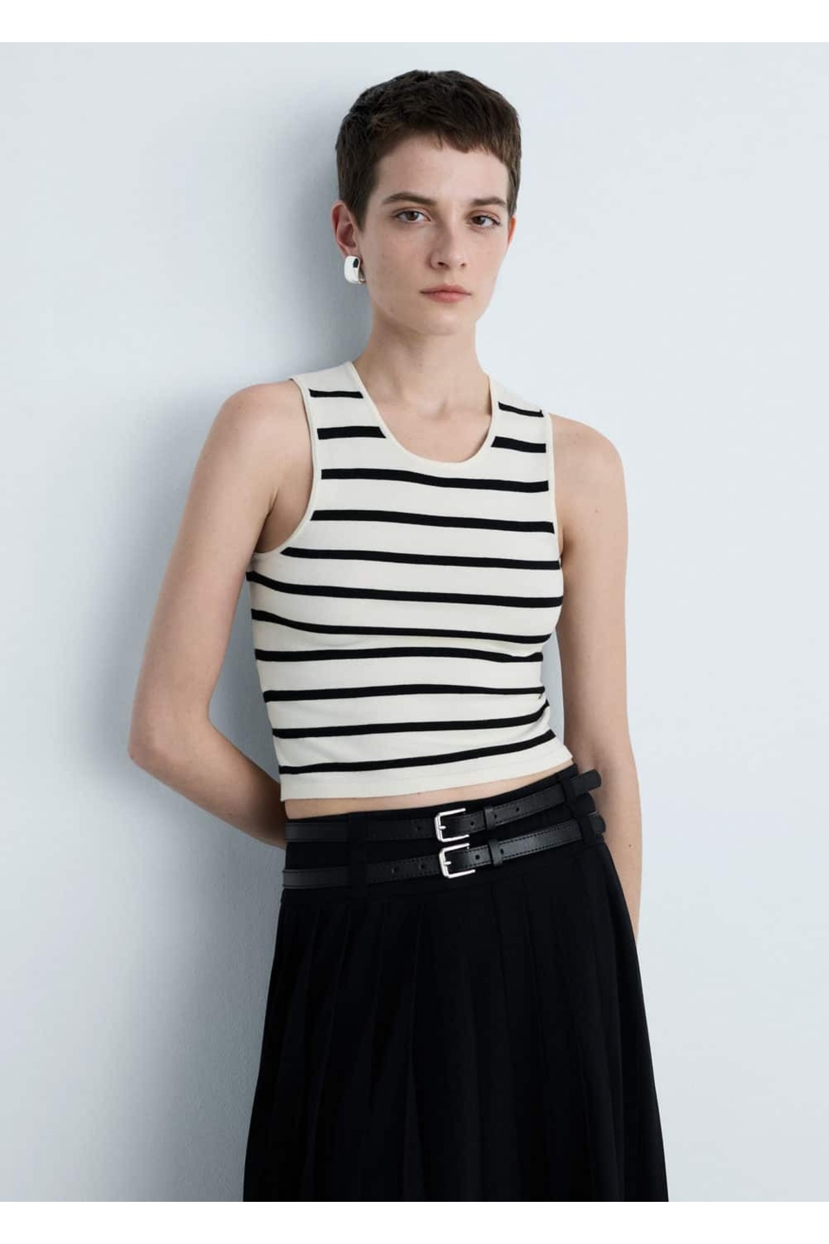 Çizgili triko crop bluz