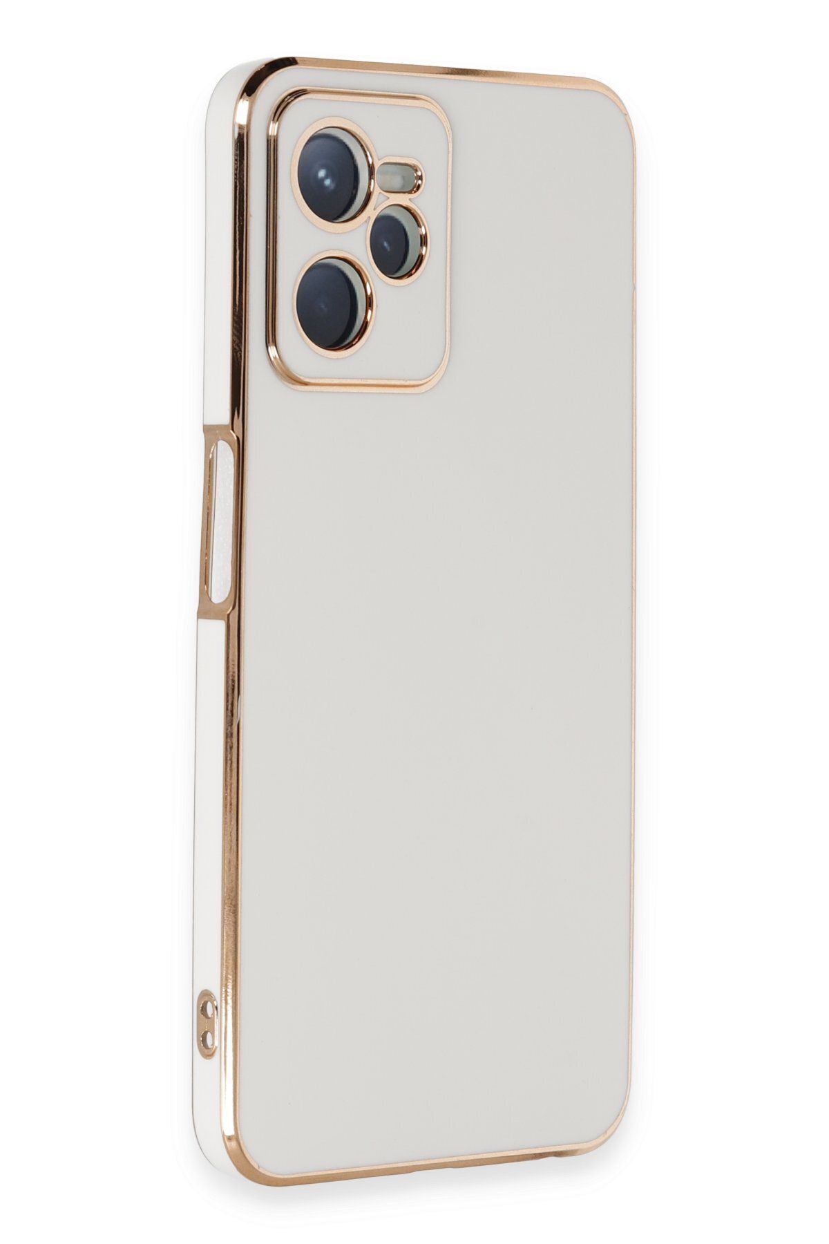 cepmoda Realme C35 - Gold Çizgili Renkli Shiny Silikon Kılıf / Kapak - BEYAZ