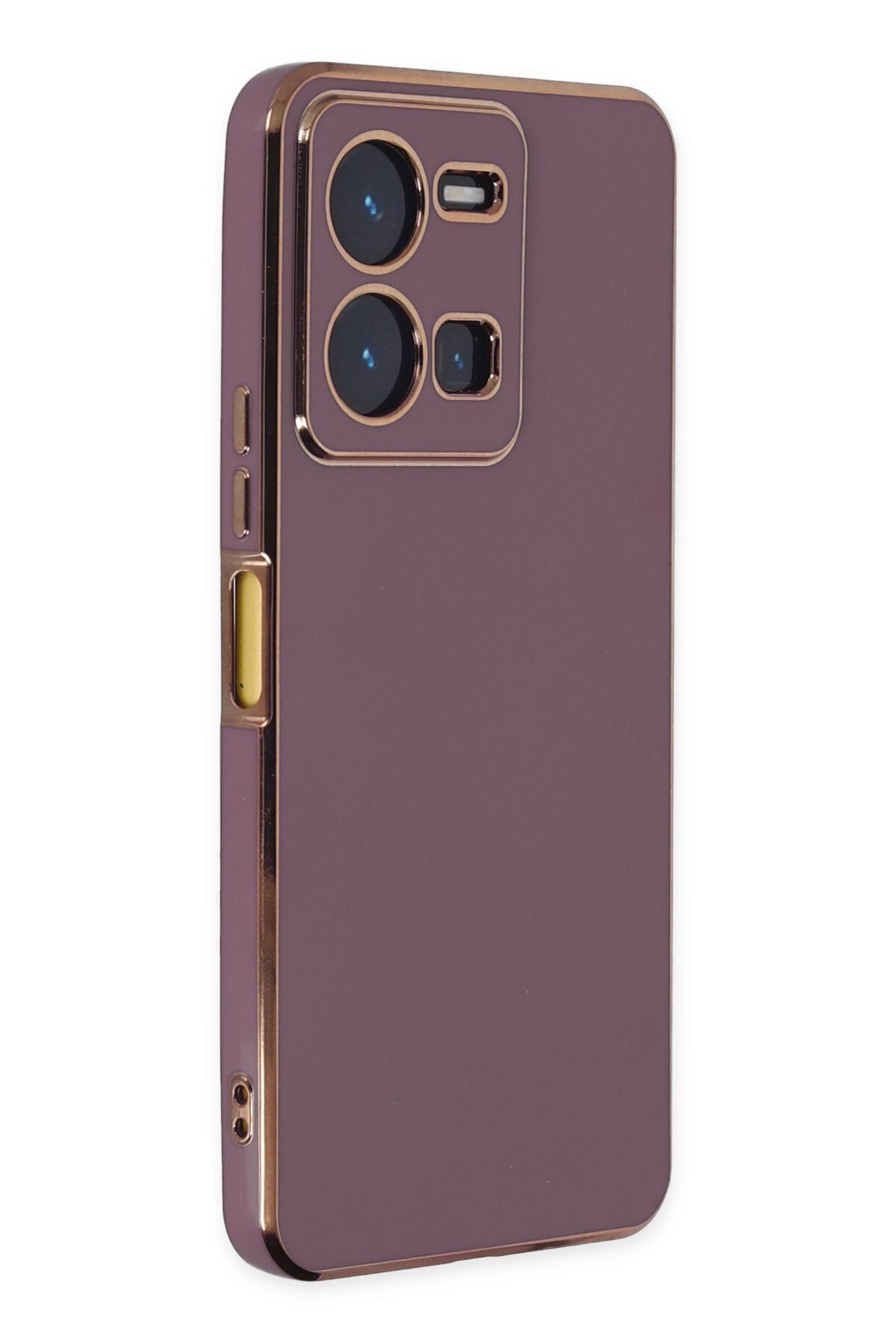 cepmoda Vivo Y22S - Gold Çizgili Renkli Shiny Silikon Kılıf / Kapak - MOR