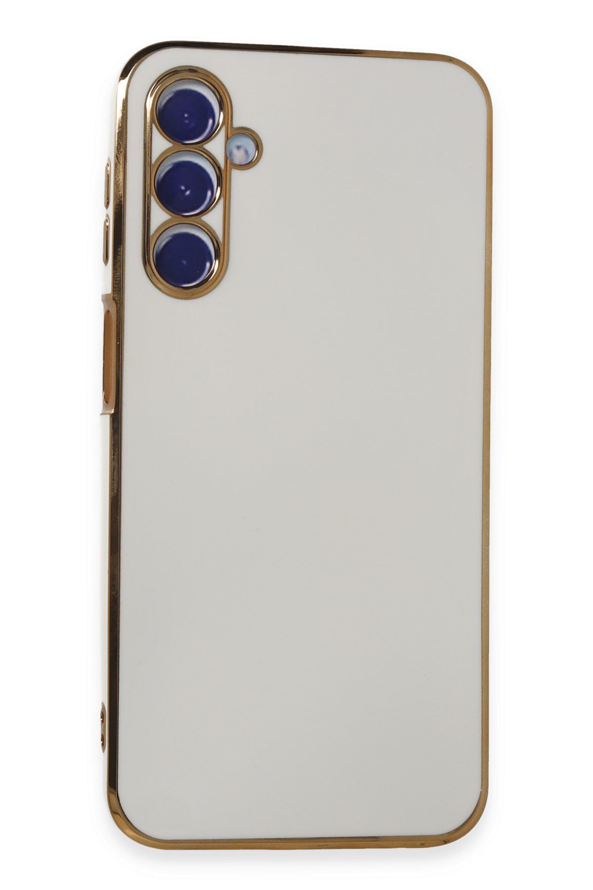 cepmoda Samsung Galaxy M34 5G - Gold Çizgili Renkli Shiny Silikon Kılıf / Kapak - BEYAZ