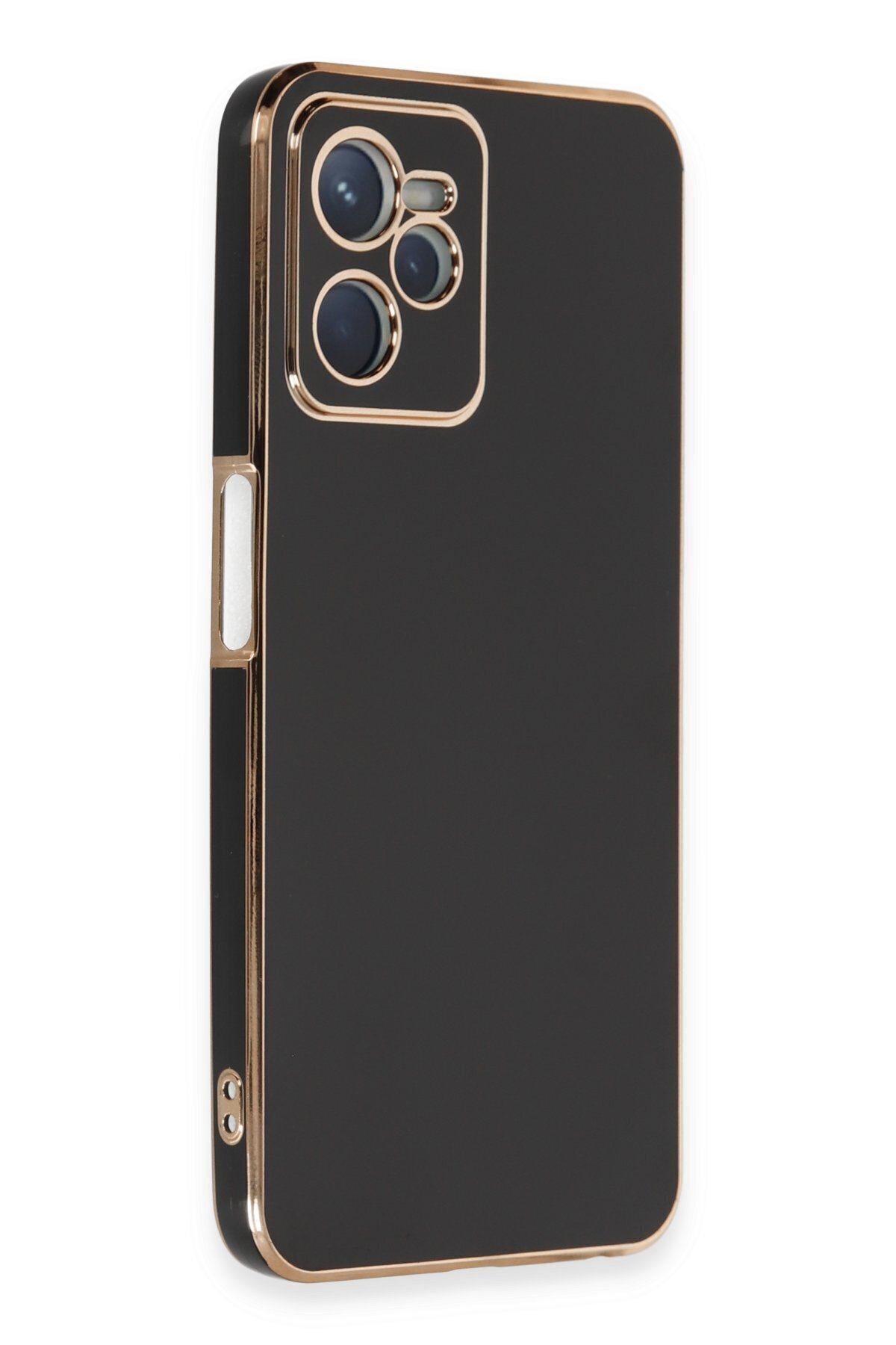 cepmoda Realme C35 - Gold Çizgili Renkli Shiny Silikon Kılıf / Kapak - SİYAH