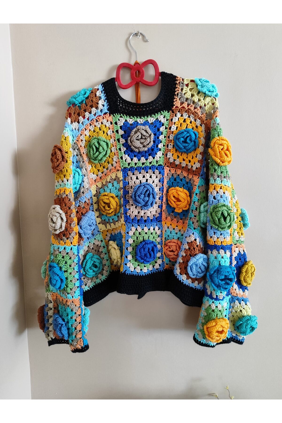 drt tasarım-3D Rose Motif Design Hand Knitted Seasonal Cardigan 6